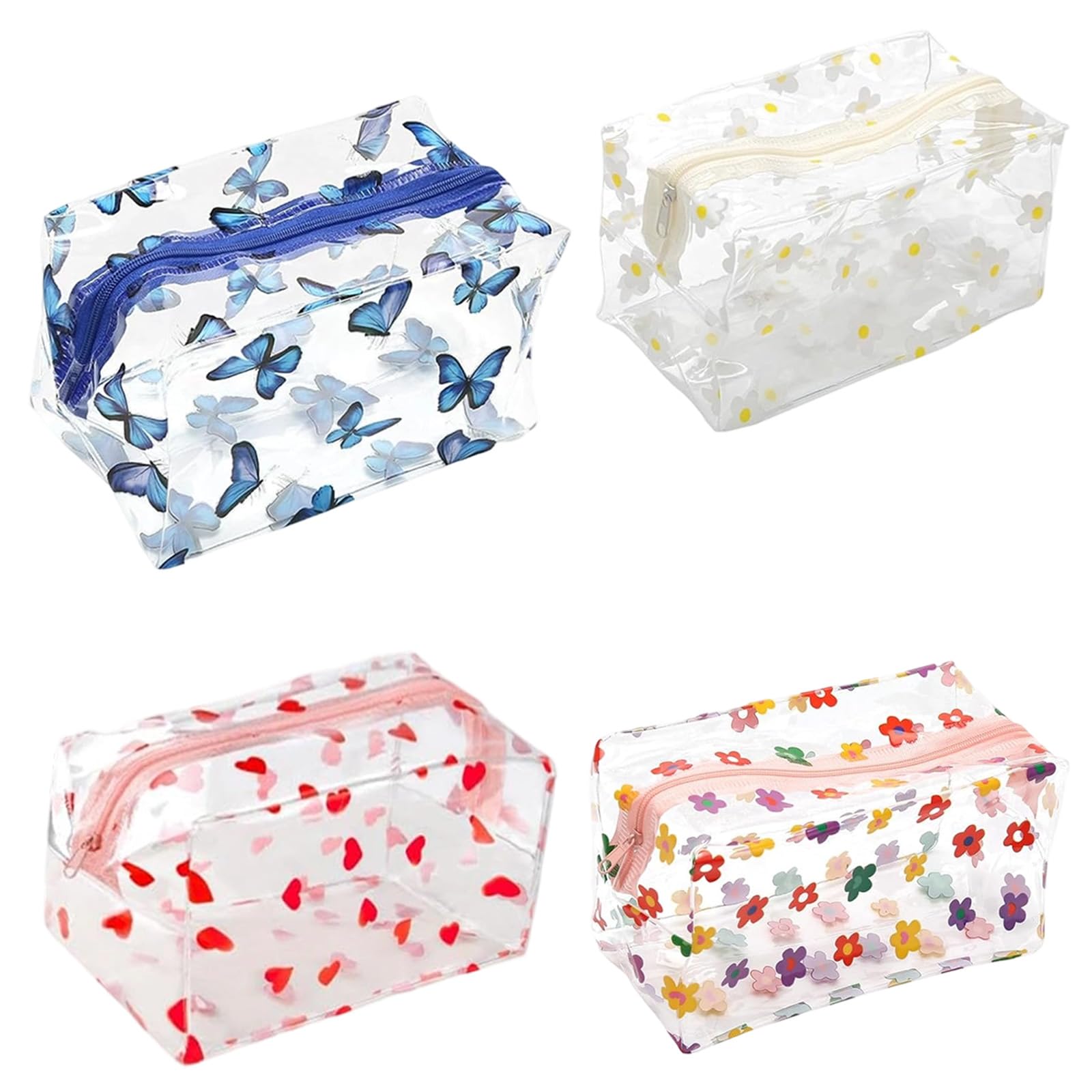 Weilin 4 Pcs Clear Pencil Case for Exams Girls, Large Transparent Pencil Cases, See Through Cases for Exams, Waterproof PVC Zippered Transparent Pouch for Stationery Travel School Office Make Up