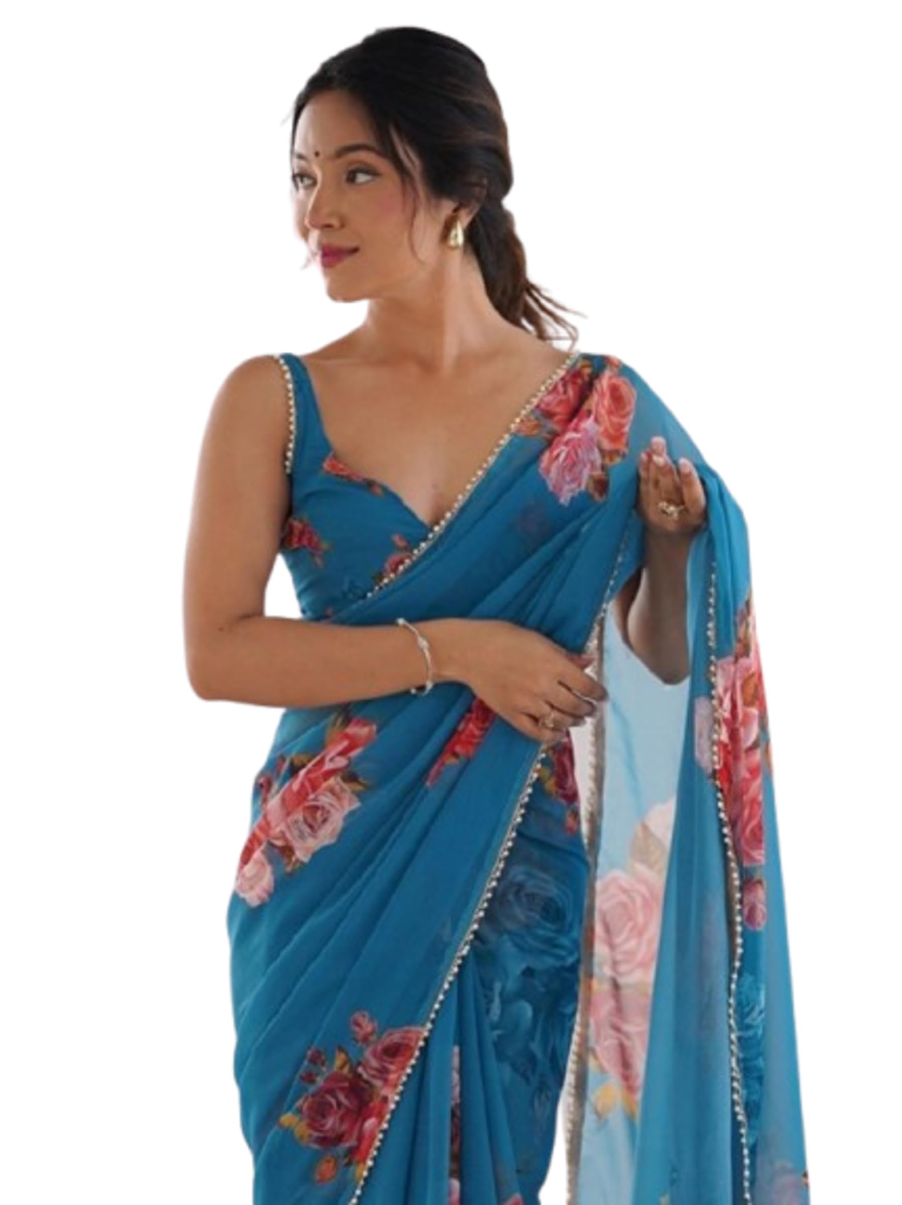 vairagee Women's Beautiful Georgette Floral Printed Saree With Unstitched Blouse (5684)-picture-23