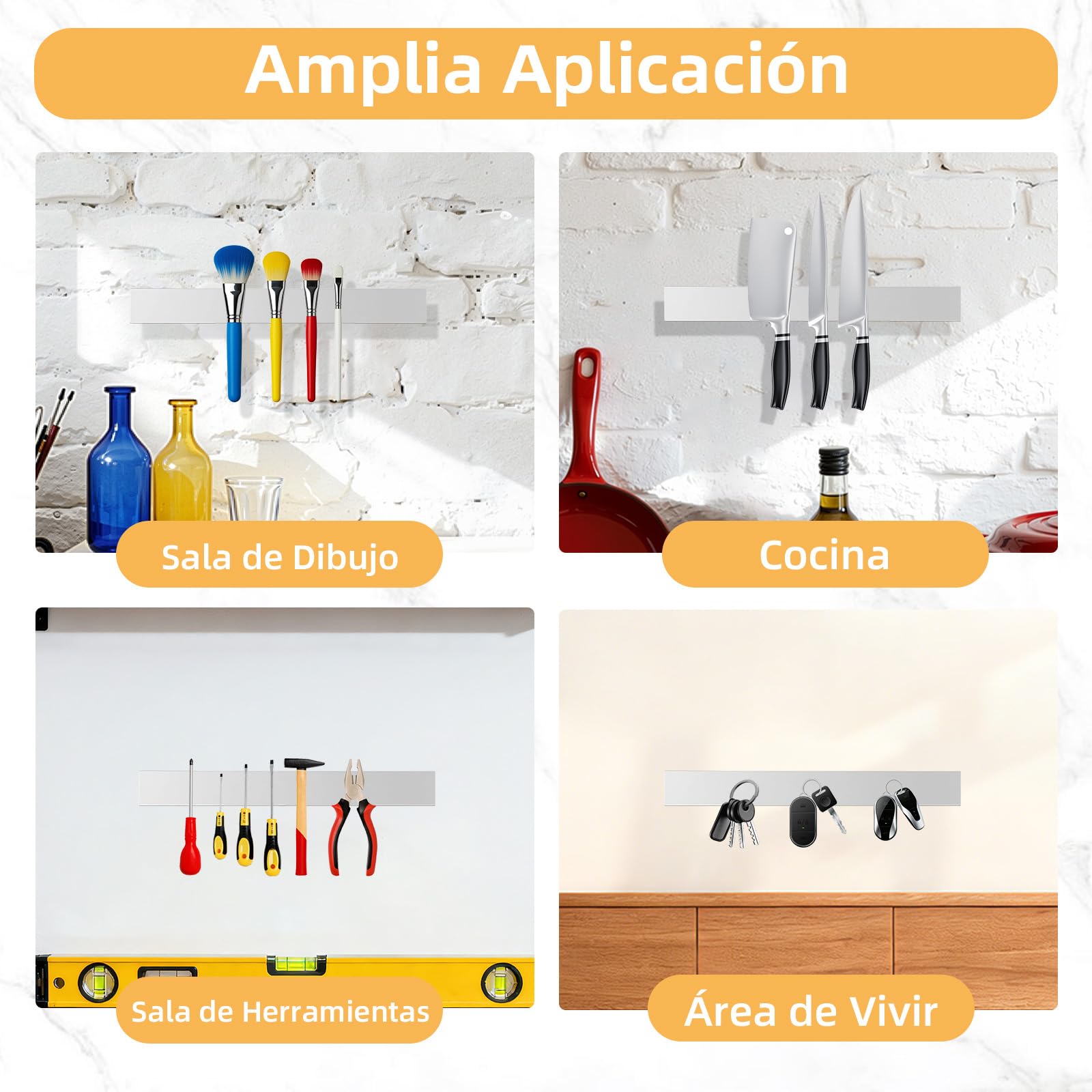30cm Barra Magnética para Cuchillos Acero Inoxidable, Soporte Iman Cuchillos Cocina, Portacuchillas Magnético, Soporte Magnético Cuchillos con Autoadhesivo, Iman Cuchillos Pared para Espátulas Tijeras — view 7