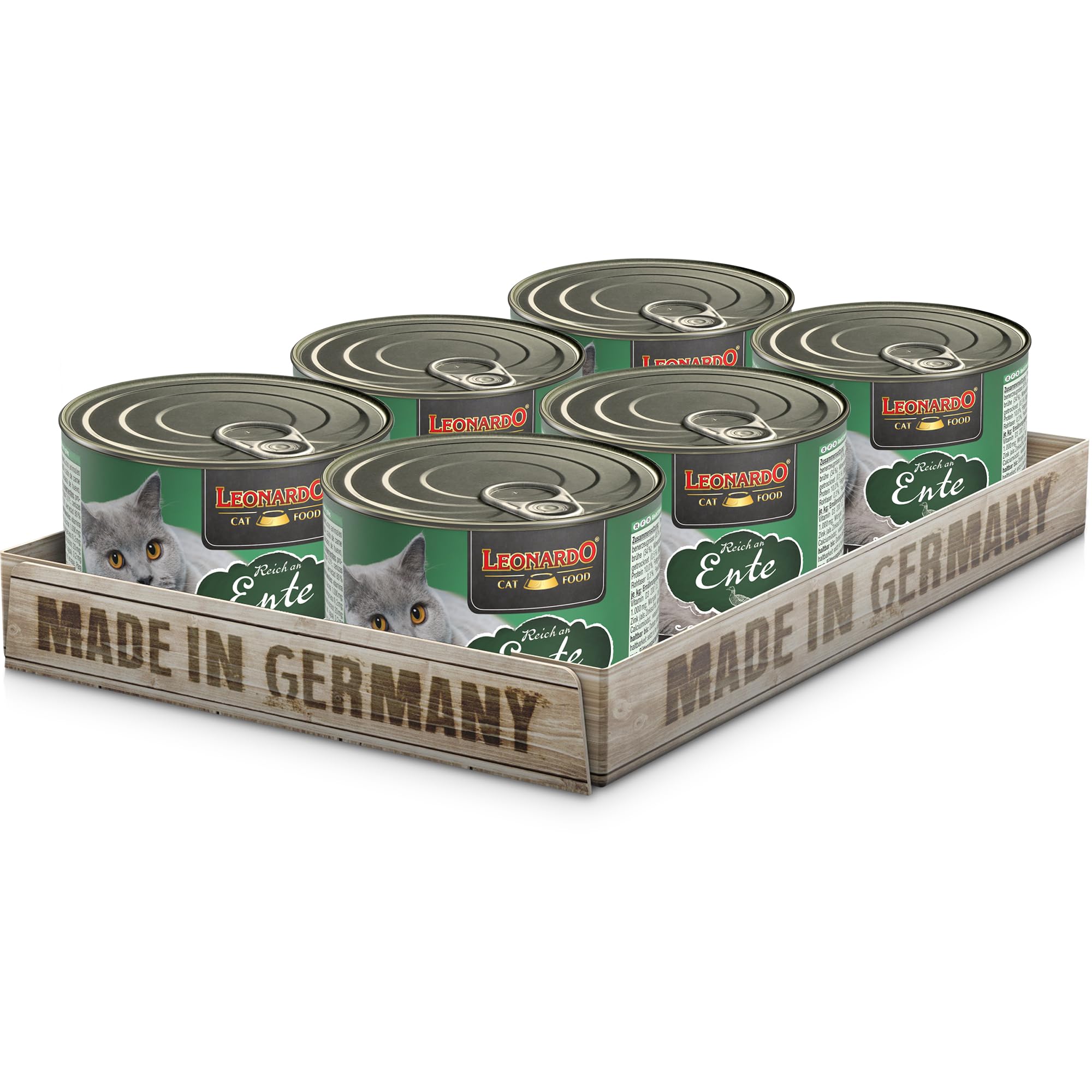 LEONARDO Nassfutter [6x200g Ente] | Getreidefreies Nassfutter für Katzen | Feuchtfutter Alleinfutter aus der Dose
