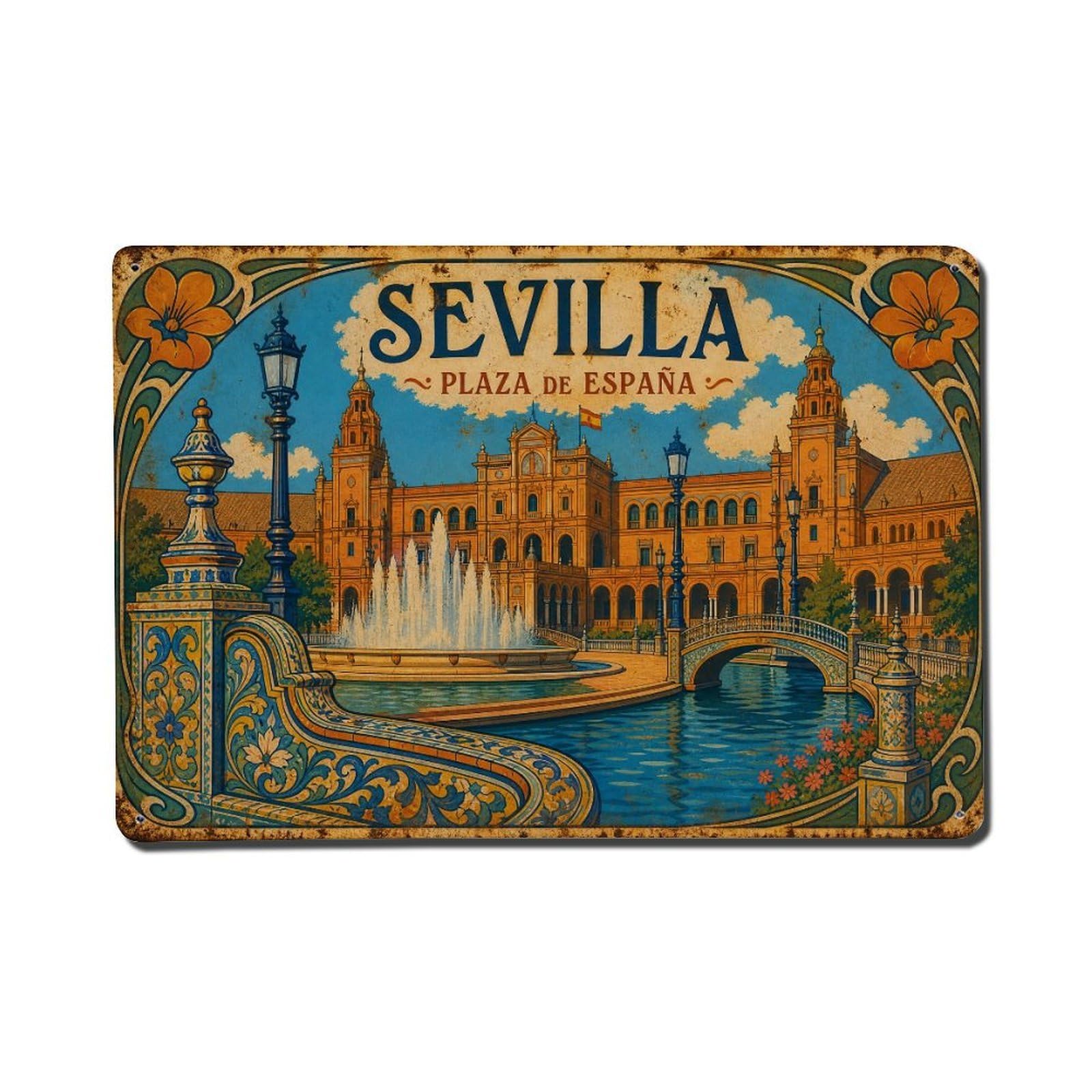 Metal Tin Sign Spain Seville Vintage Travel