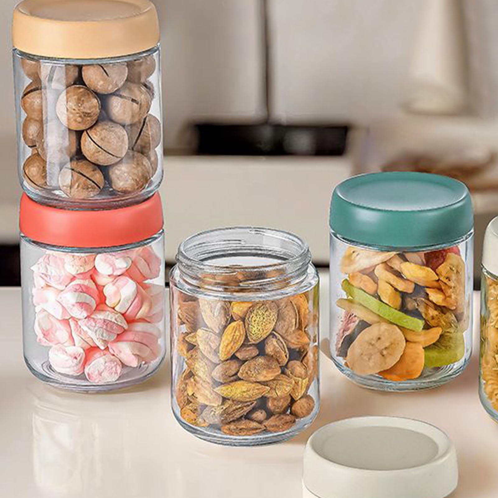 Pot À Overnight Oats 4 Bocaux en Verre Hermétiques 450 ml avec Couvercles