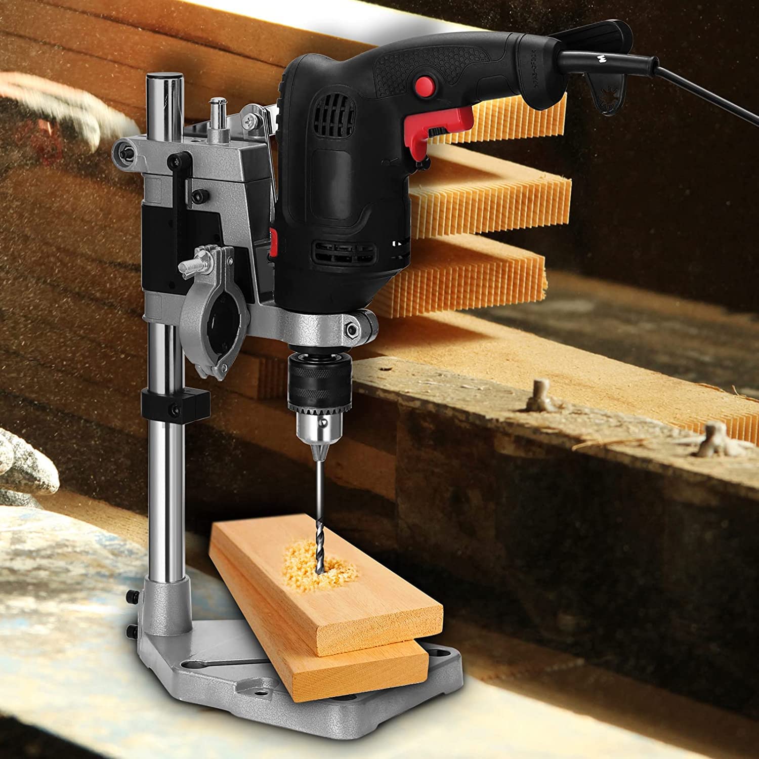 Soporte ajustable para taladro, abrazadera de mesa, soporte multifunción, banco de trabajo, herramienta de reparación, profundidad máxima de perforación 60 mm