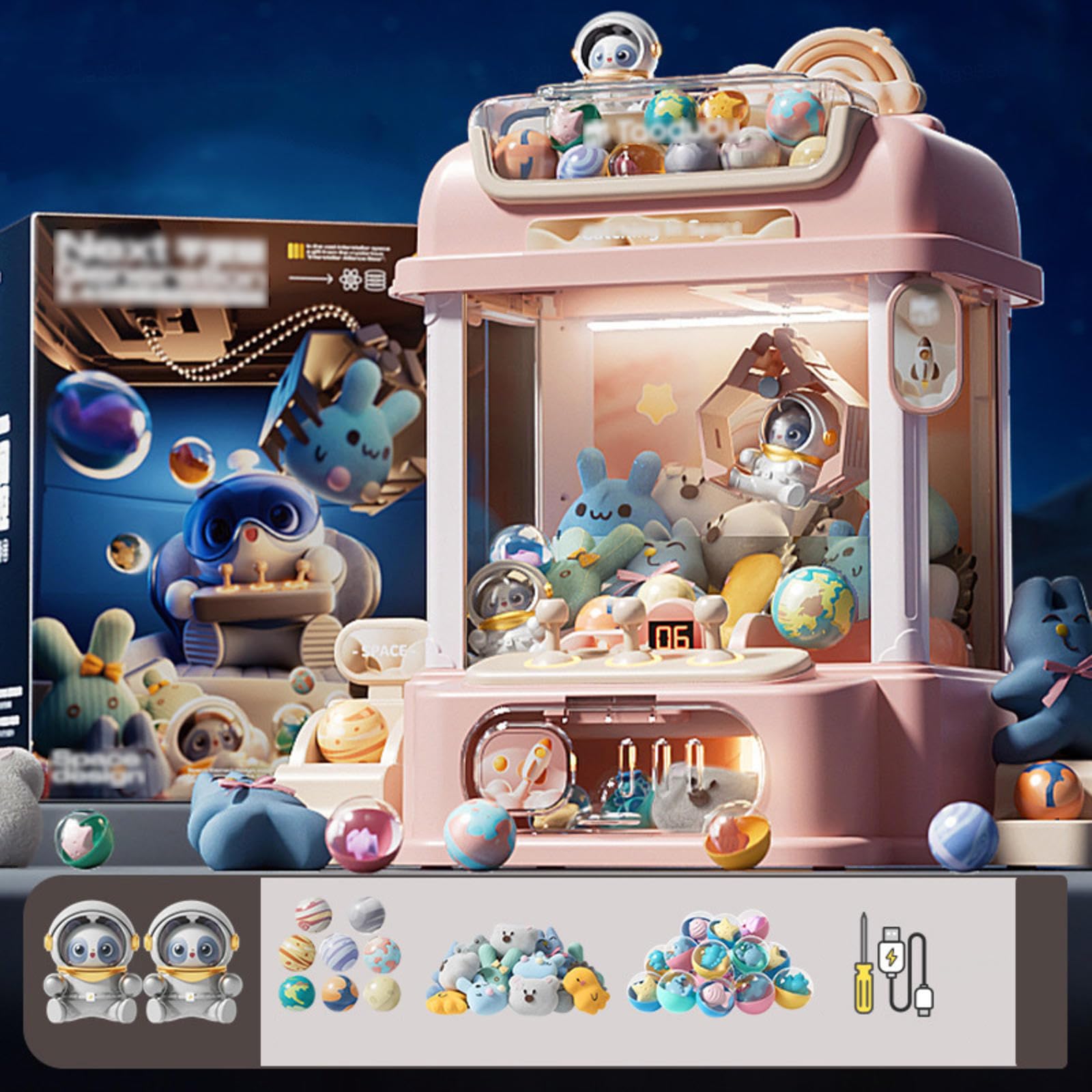 Macchina per Bambole Giocattolo con Telecomando, Macchina Pesca Pupazzi con Luce E Musica,2 Bambole Panda,25 Bambole,20 Gashapon Gioco Divertente E Regalo per La Festa,Pink