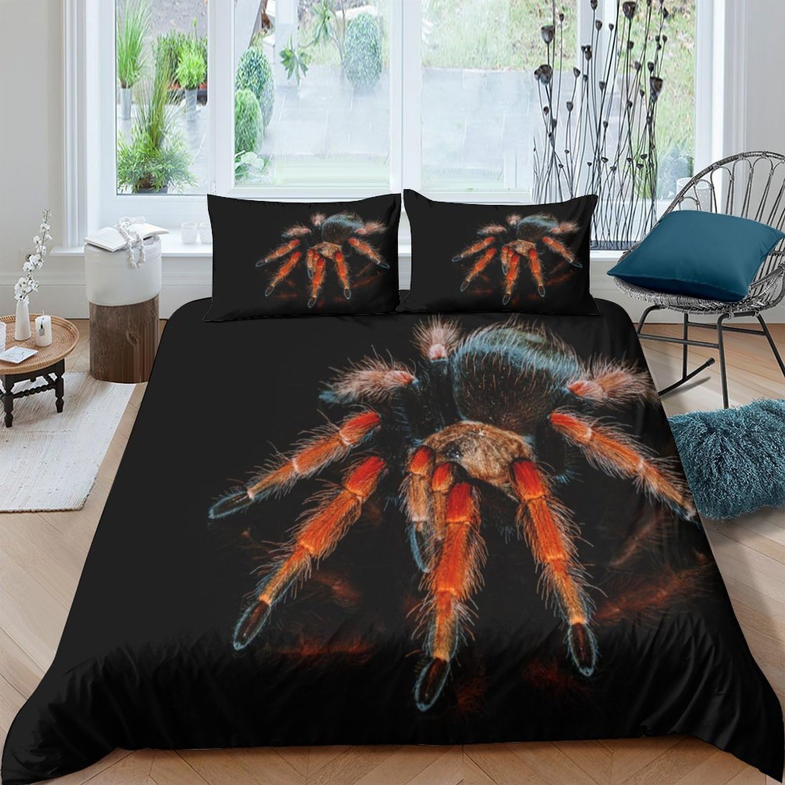 P5V6M1Q9 3D Printed Tarantula Spider Duvet Cover Set Microfiber Soft Orange Black Bedding Set with 2 Pillowcases for Bedroom Decor Single（135x200cm）