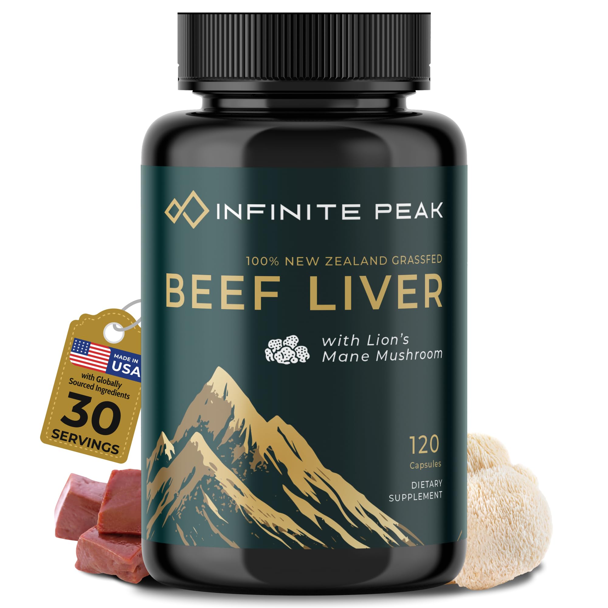 Natural Energy & Focus for High Performing Professionals w/Grass Fed Beef Liver Capsules w/Lions Mane | Grassfed Beef Liver Supplement Supports Full