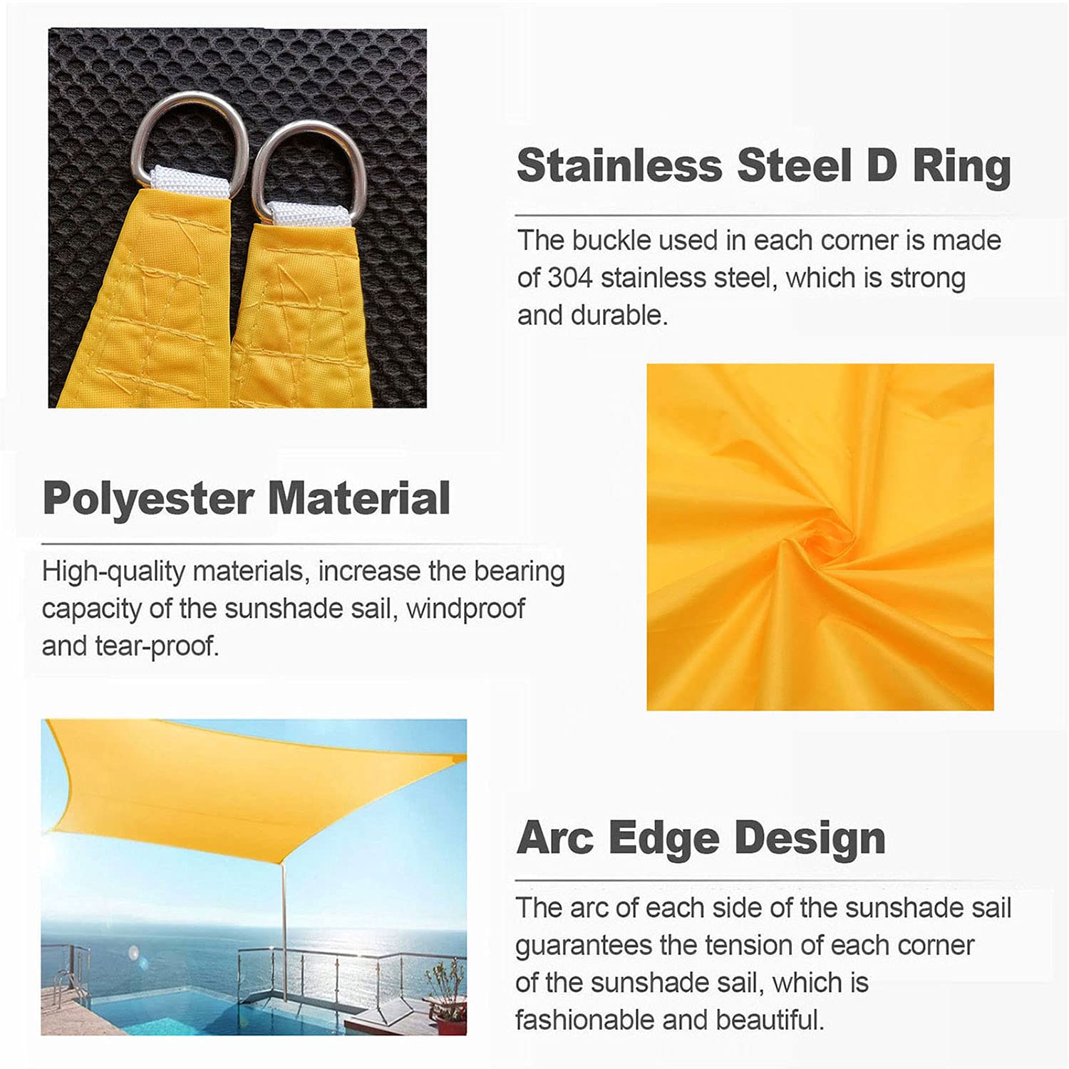 Sun Shade Sail Triangle Sunshreen Amynning Canopy 2x2x2m / 4x4x5.7m Wodoodporny przeciwsłoneczny tkanina z bezpłatnymi linami, na ogrodowe ogrodowe podwórko, żół