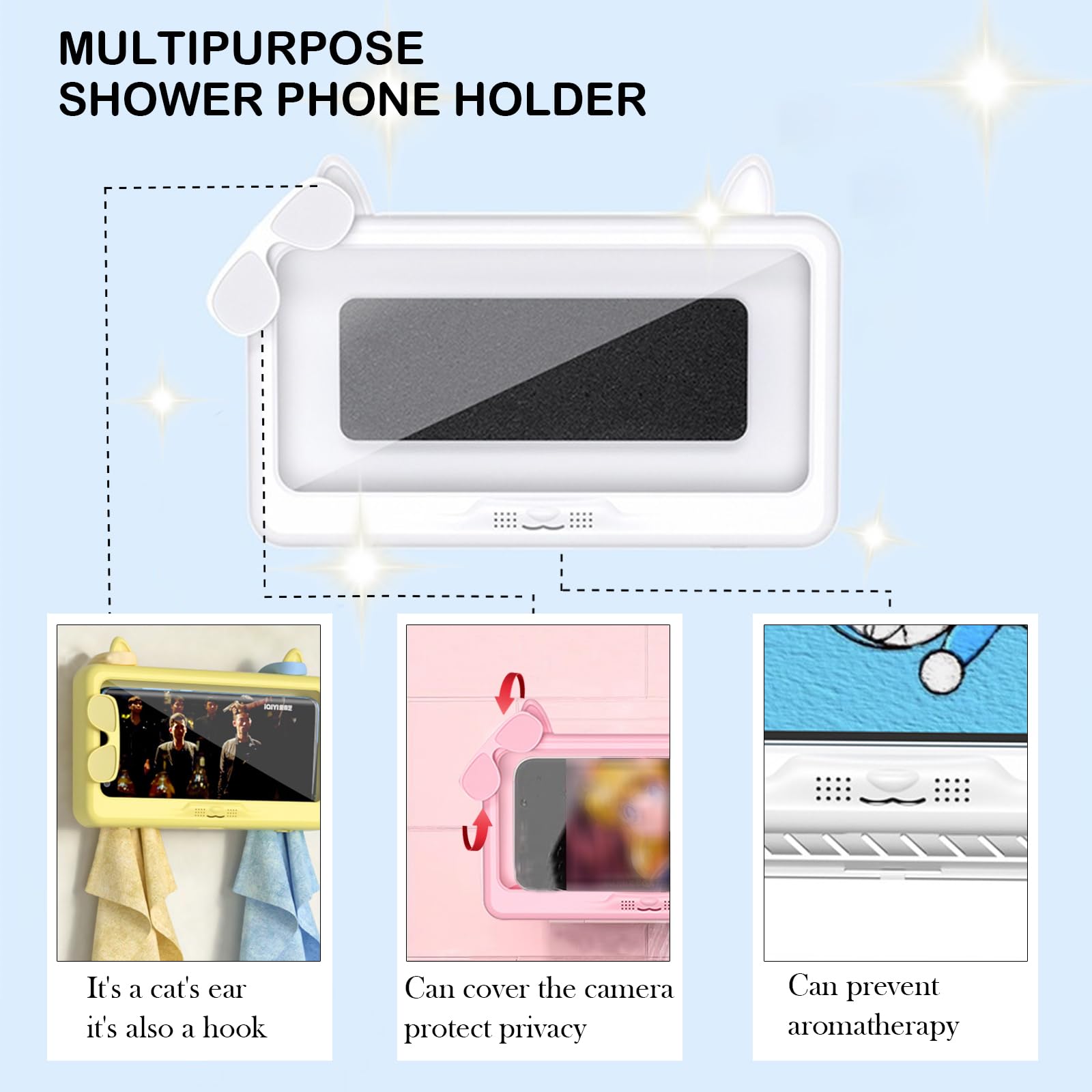 Soporte para teléfono de ducha, impermeable, antivaho, pantalla táctil, soporte de pared de rotación de 480 grados, para baño, baño, cocina, espejo de pared, compatible con teléfonos de 4.7 a