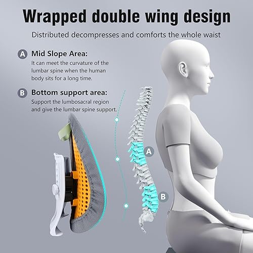 Miniatura 3 de Cozyhealth Almohada de apoyo lumbar para silla de oficina y respaldo de automóvil, ergonómica ajustable de 5 niveles de altura, elástico, soporte de