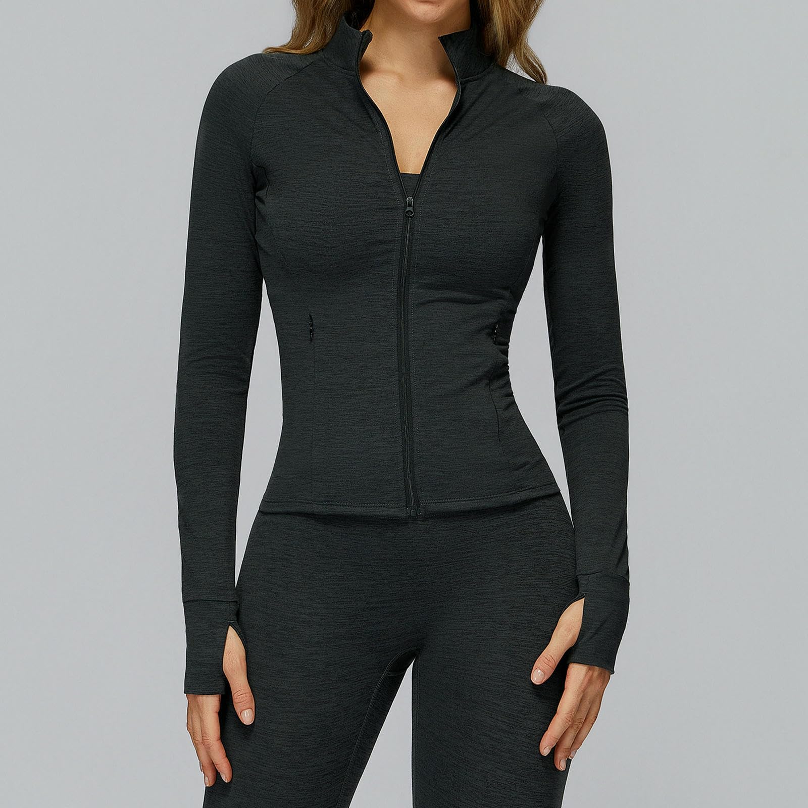 Ropa de yoga para mujer con chaqueta negra deportiva de running ajustada s