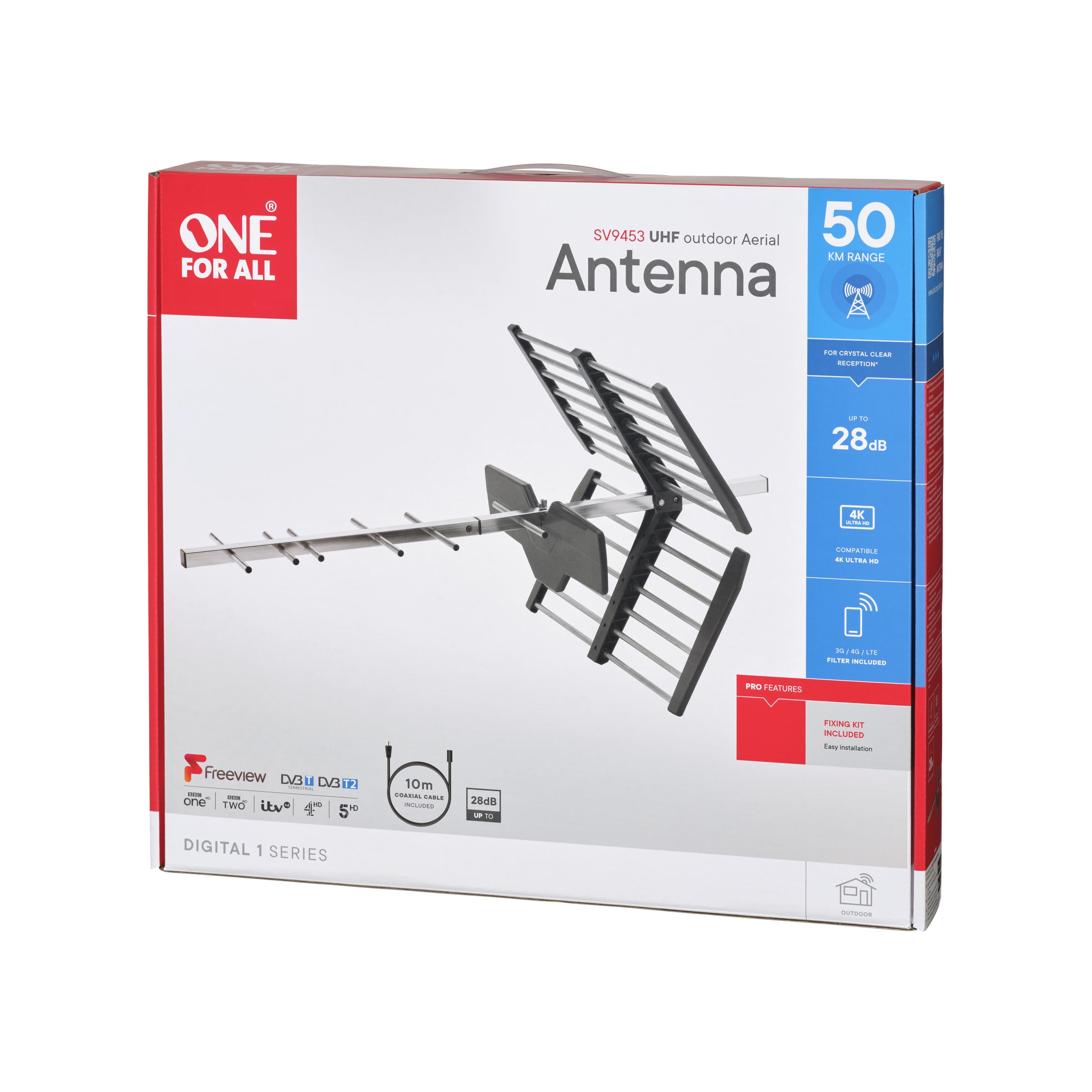 One For All SV9453 Antena Telewizyjna, 76 x 39 x 44 cm, Srebrny/Czarny