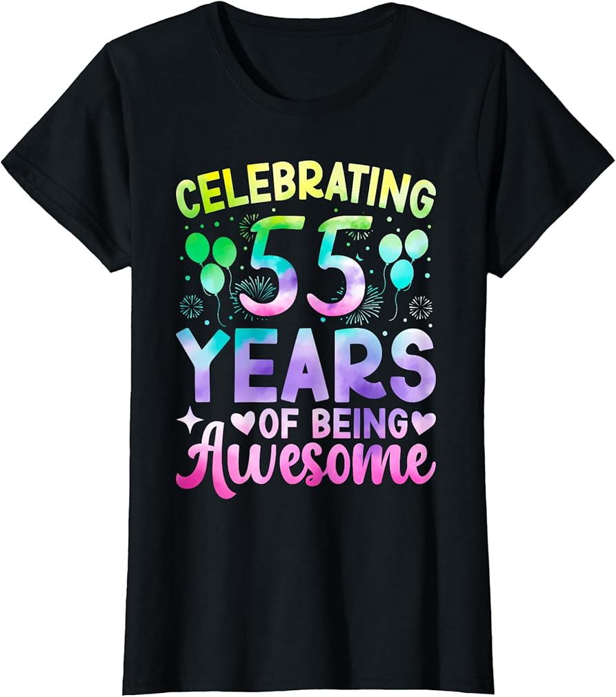 55th Birthday Shirt Women 55 Year Old Tie Die Birthday T-Shirt