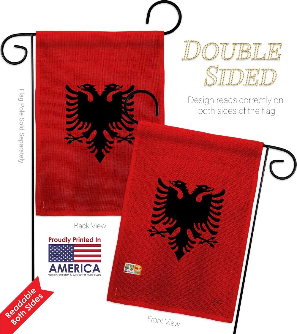 Albania Burlap Garden Flag Regional Nationality Nation International World Country Particular Area Small Decorative Gift Yard House Banner Double-Sided Made In USA 13 X 18.5
