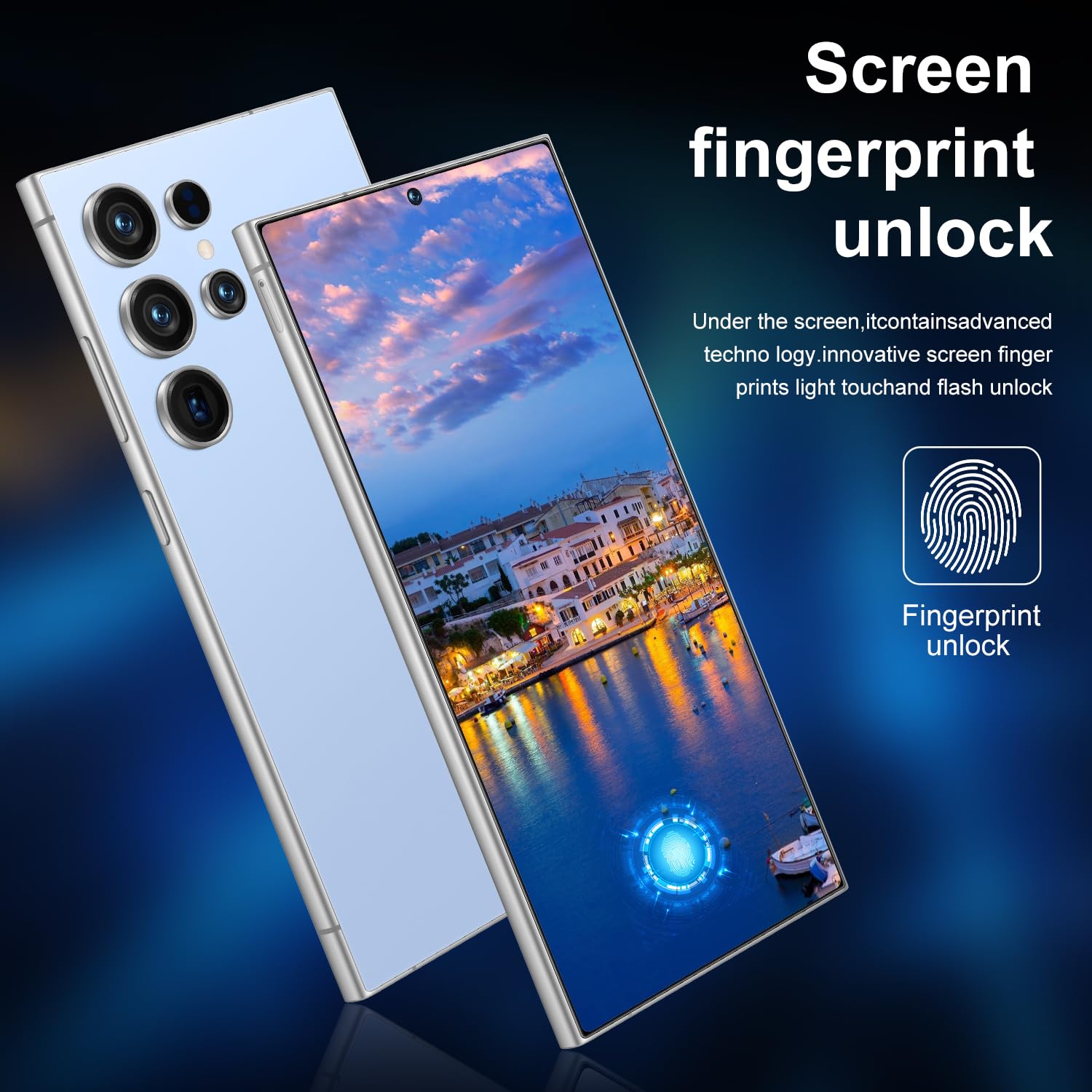 I25 Ultra Unlocked Phone,Android 14 16+1TBGB Smartphone,Built in Pen The Phone,Cell Phone Battery 7000mAh 6.99" HD Screen,Dual SIM/5G/Face ID/Fingerprint Lock/GPS (Blue, 16+1TB)
