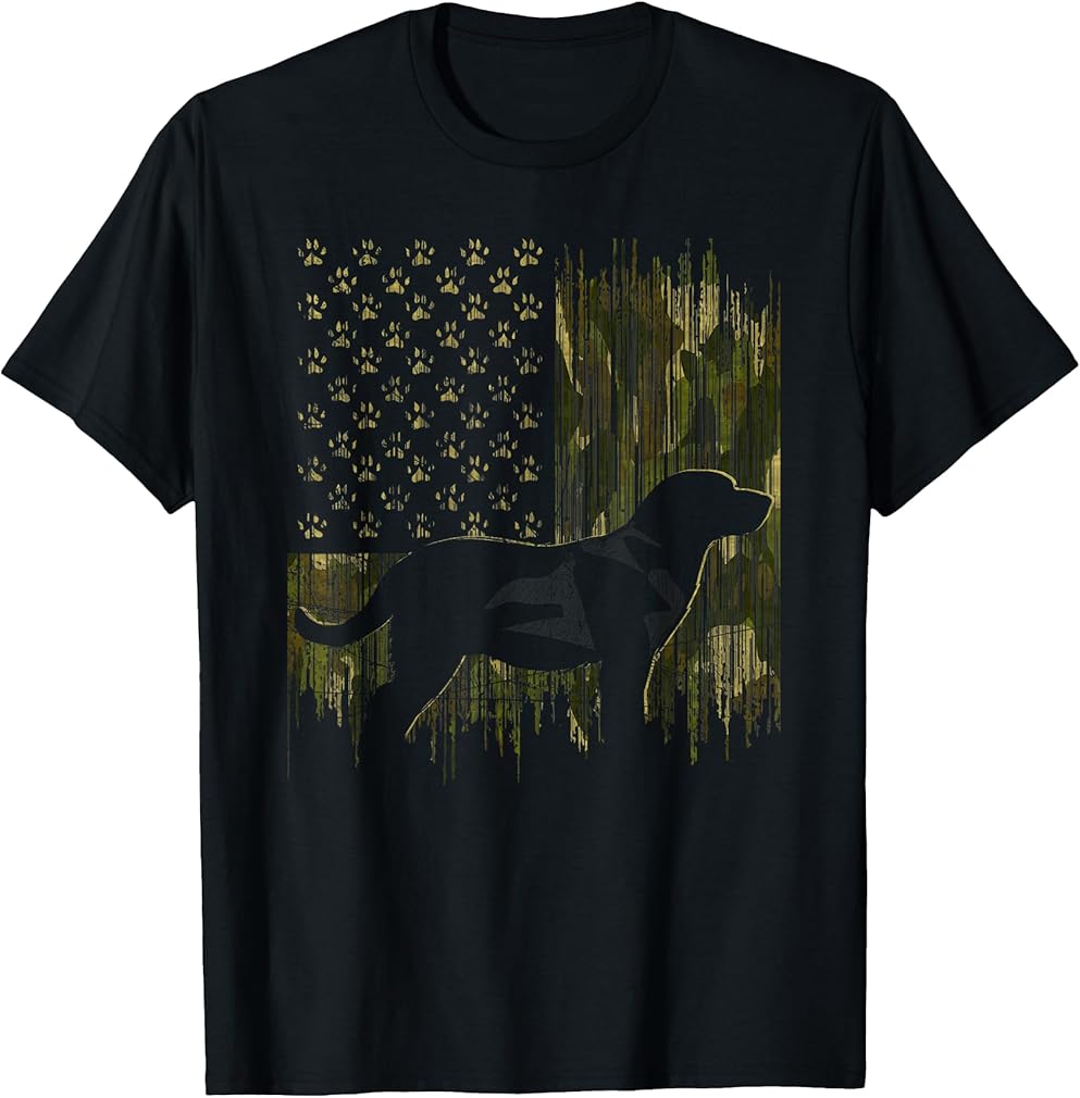 Vintage Camouflage USA Flag Love Labrador Dog Lab Silhouette T-Shirt