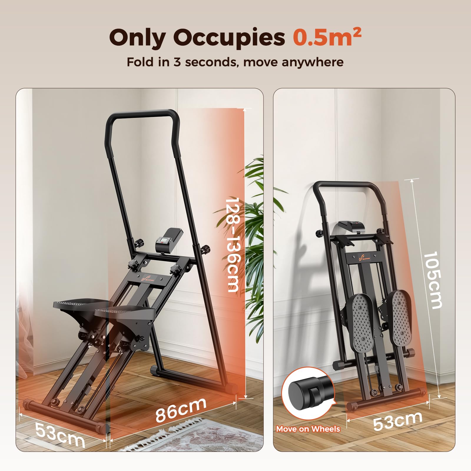 Sportneer Escalera plegable para gimnasio en casa, resistencia ajustable, escalador vertical con manillar,