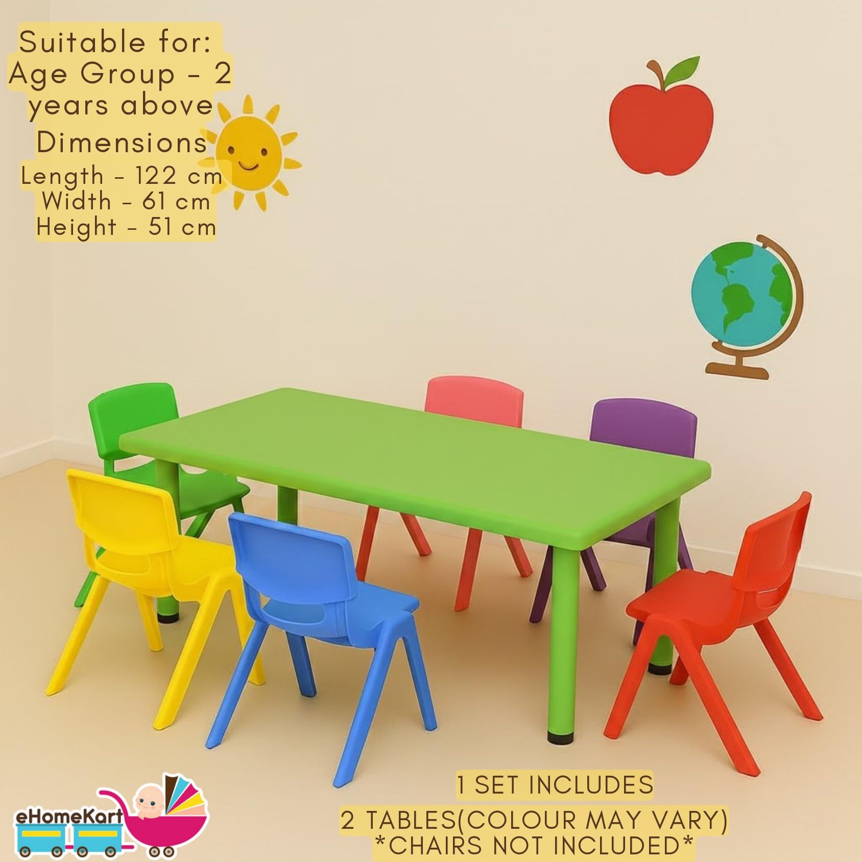 Her Home Rectangle Kids Table Set of 2 – Two Plastic Study Table for Home or School (48" L x 24" B) – Indoor & Outdoor Use – Color May Vary – Chairs Not Included 4