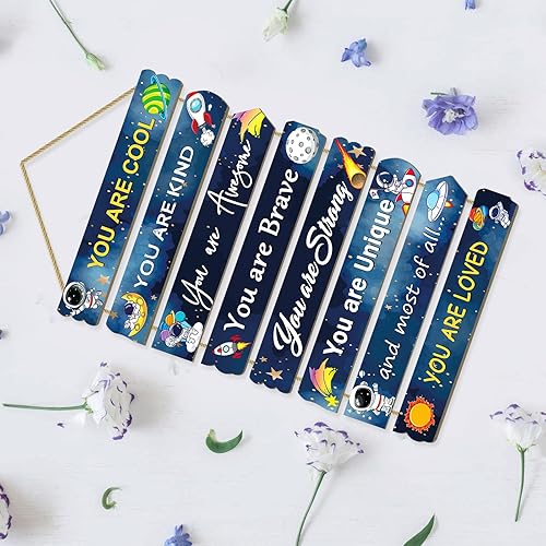 Miniatura 35 de Decoración de unicornio para dormitorio de niñas, arte de pared inspirador para niños, decoraciones de pared de arco iris, letrero de madera