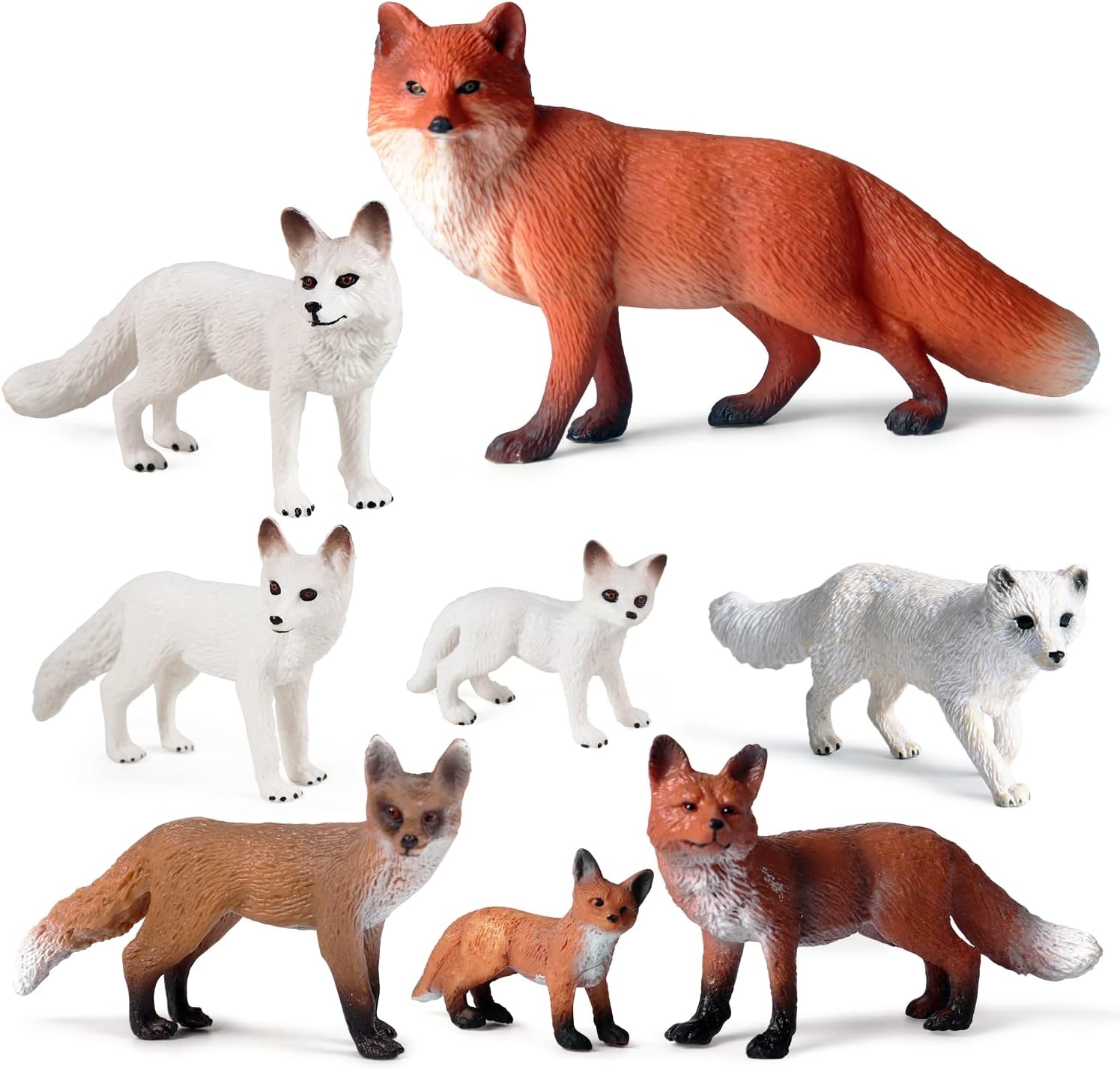 8Pcs Red Fox Toy Figures Set,Assorted Arctic Foxes Family Forest Woodland Animals Figurines Toys for Kids Educational Cake Decoration Birthday Party Favors