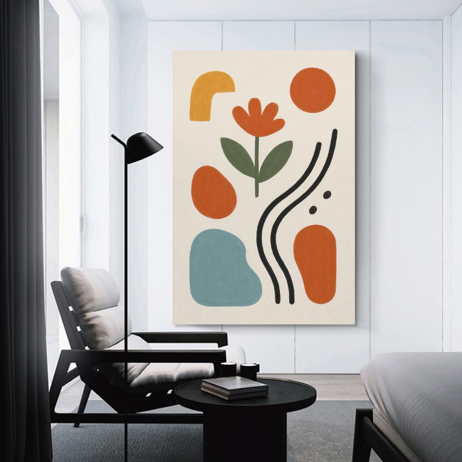Junmoney Canvas Art Print Abstract Floral Composition with Geometric Shapes, 16x24inch(40x60cm), for Gallery Wall Layouts in Home Or Office, A Versatile Canvas Print for Layering