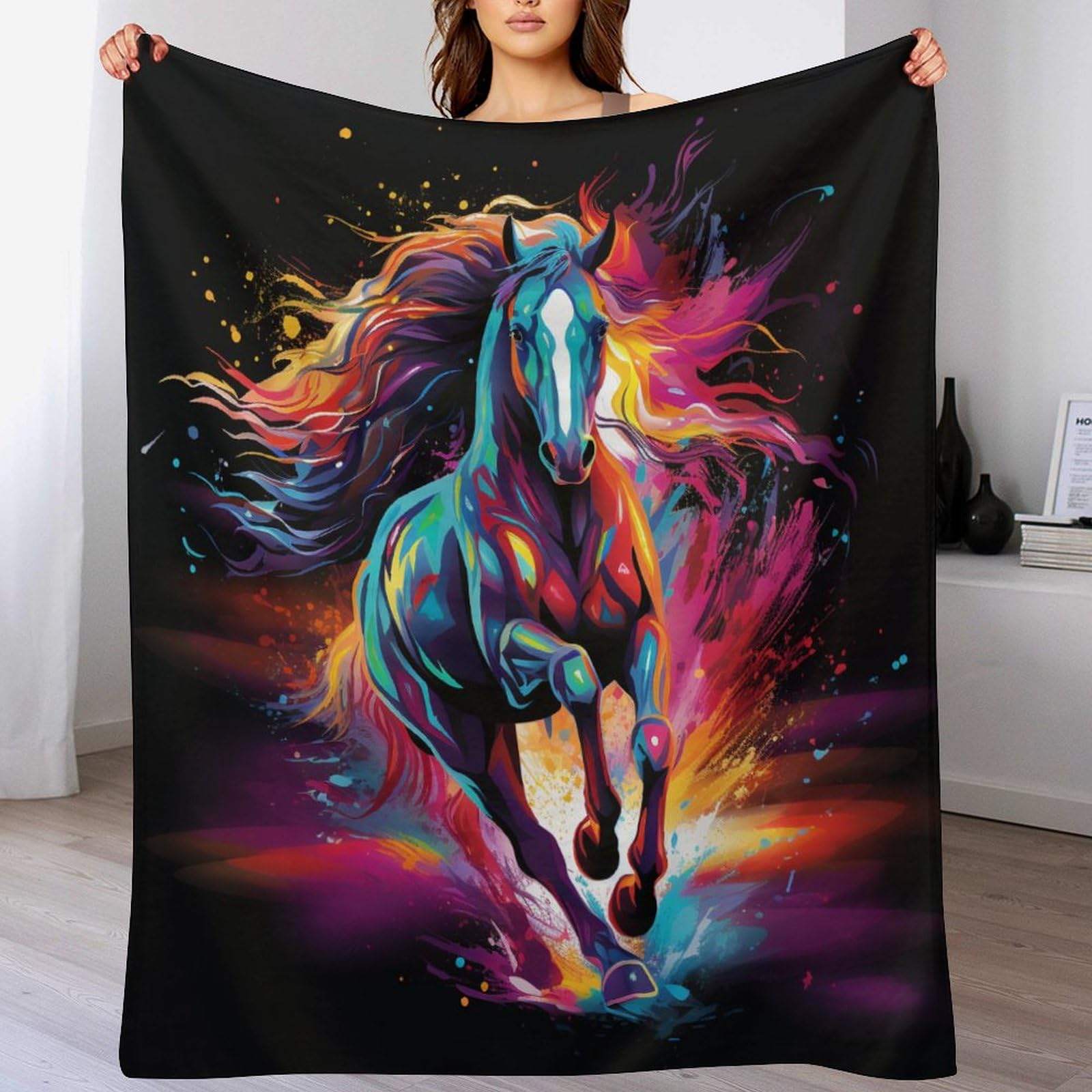 Couverture lit douce plaid polaire cheval jeté de canapé flannel 140x180