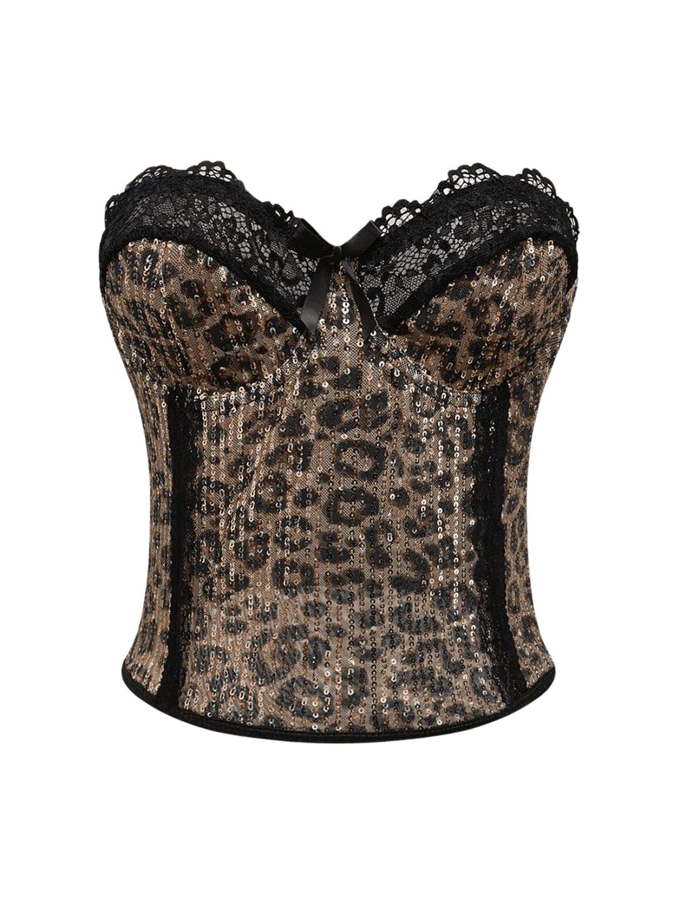 Women's Sparkly Sequin Lace Corset Tops Leopard Print Strapless Y2K Tube Top Streetwear-image-45