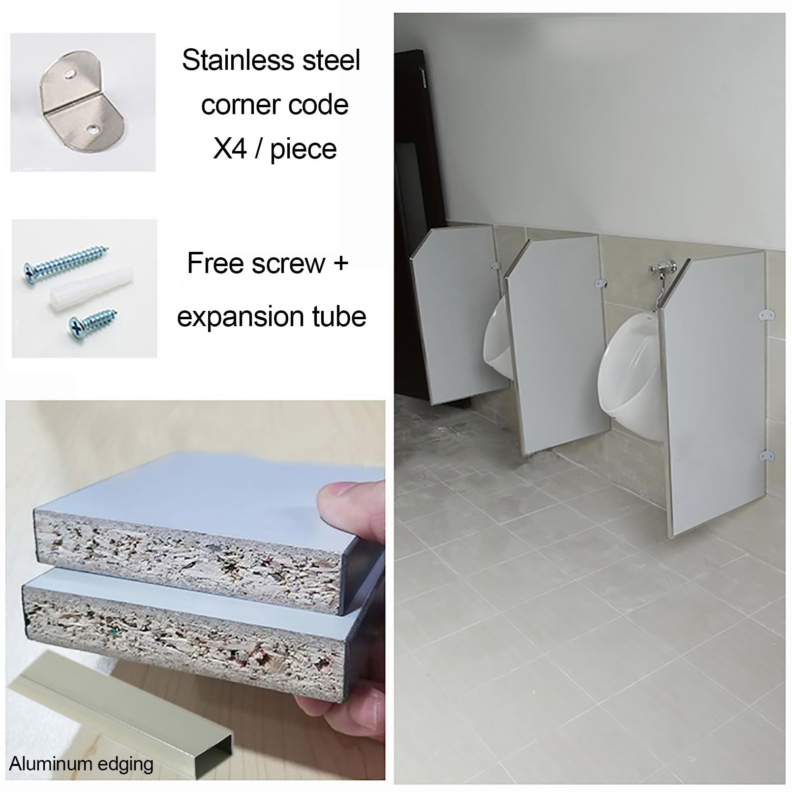 Montaje de pared de la pantalla de privacidad del urinario, divisor de la división del cuarto de baño, tablero de madera impermeable para los baños comerciales, hoteles, barras, hardware de acero inox