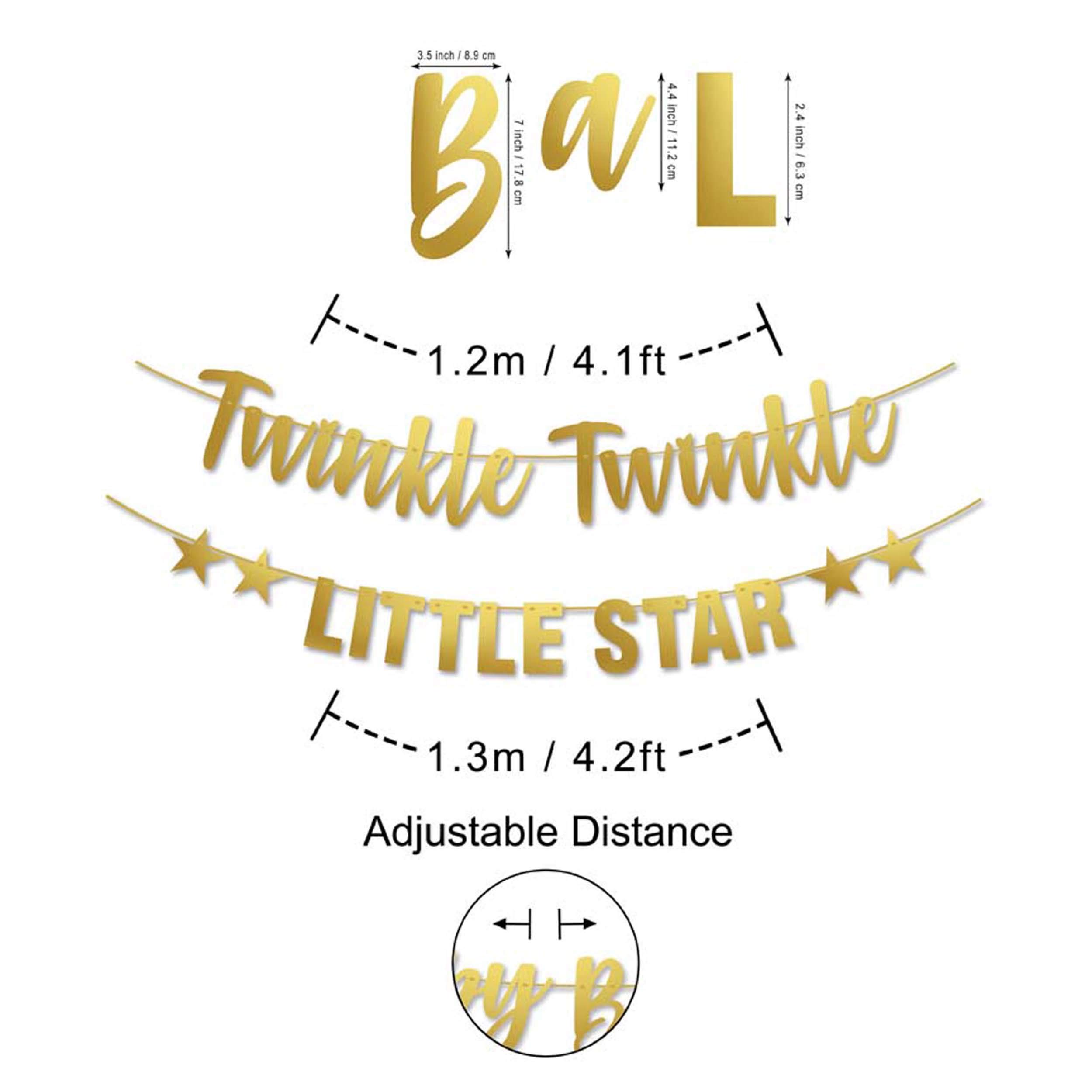 Inkdotpot Twinkle Twinkle Little Star Pre-Assembled Cursive Bunting Flags Metallic Gold Baby Shower Decor Gender Reveal Bunting Banner - Image 4