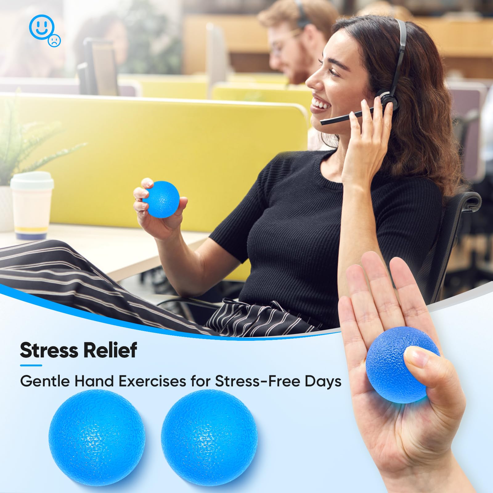 Lot De 6 Balles Anti-stress - 3 Résistances (doux, Moyen, Dur) - Pour Rééducation Main Et Soulagement Arthrite - 9