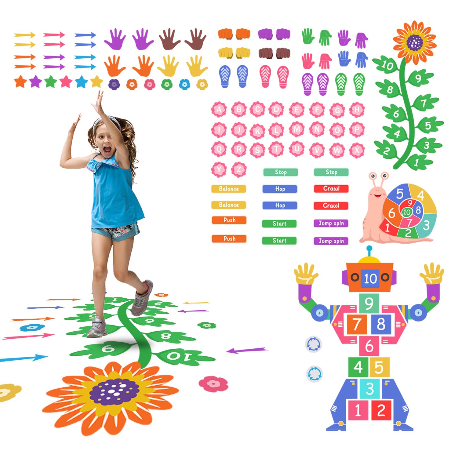 Sensory Path Floor Decals Education Floor Sticker Sensory Pathway Stickers Peel and Stick Floors Hopscotch Decal for School Classroom Kids Girl Boy Nursery Playroom (Robot Pathway)