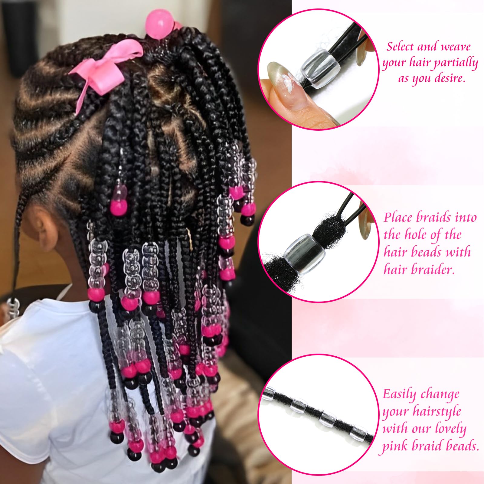 Transparente Haarperlen, Jumbo-Perlen für Haare, niedliche Zöpfe, Acryl-Pony-Perlen für Kinder, Mädchen, Zöpfe, Zubehör, Armband, Schmuckherstellung, Set, Haardekoration, 50 Stück