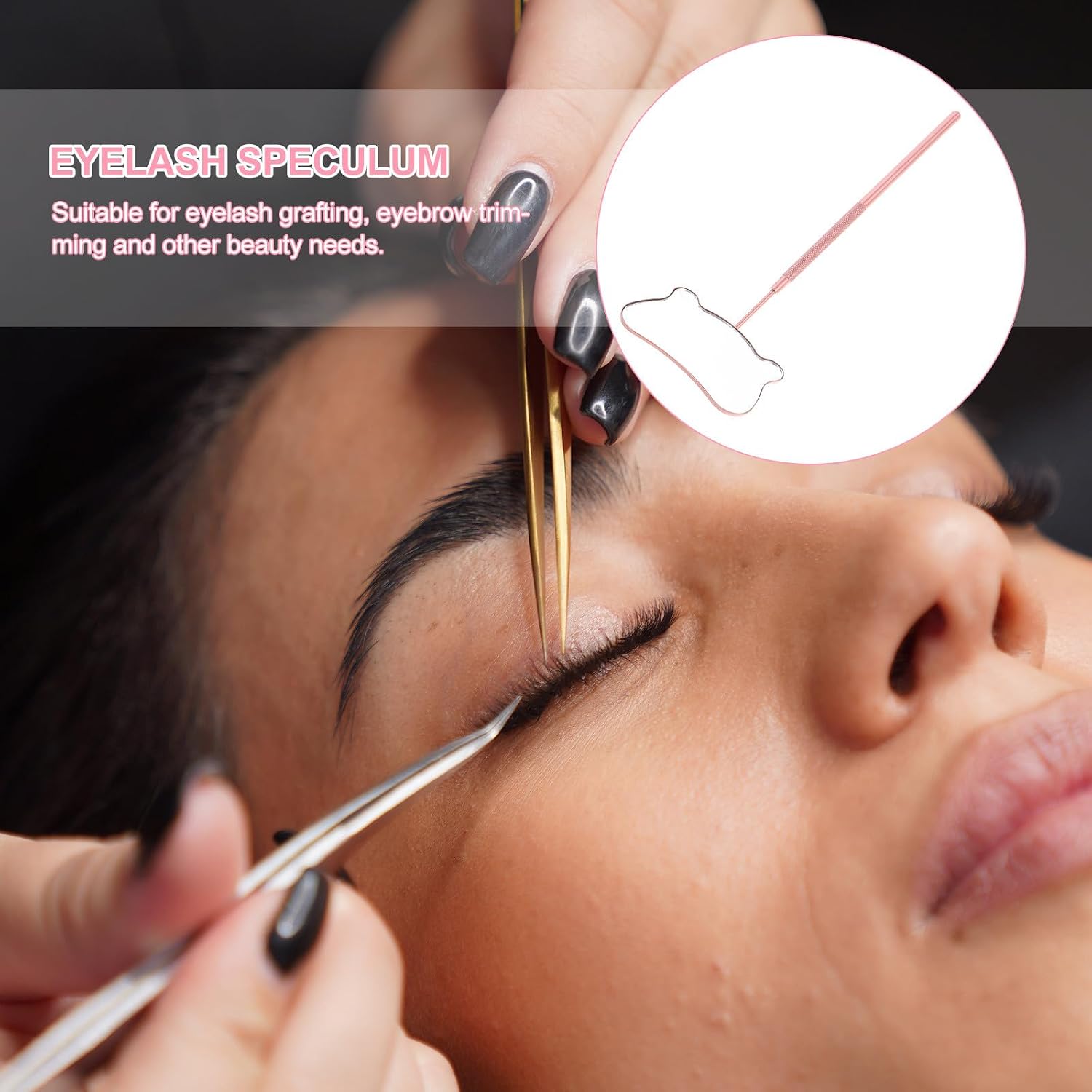 BETOOKY Stainless Steel Eyelash Extension Mirror with Anti-Fog Cat-Shaped Design, Portable Lash Inspection Mirror for Beauty Salons and Personal Makeup Use, Rose Gold