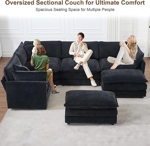 Miniatura 4 de Sofás modulares seccionales para sala de estar, sofá esquinero de felpilla de gran tamaño en forma de U con otomana, sofá modular convertible