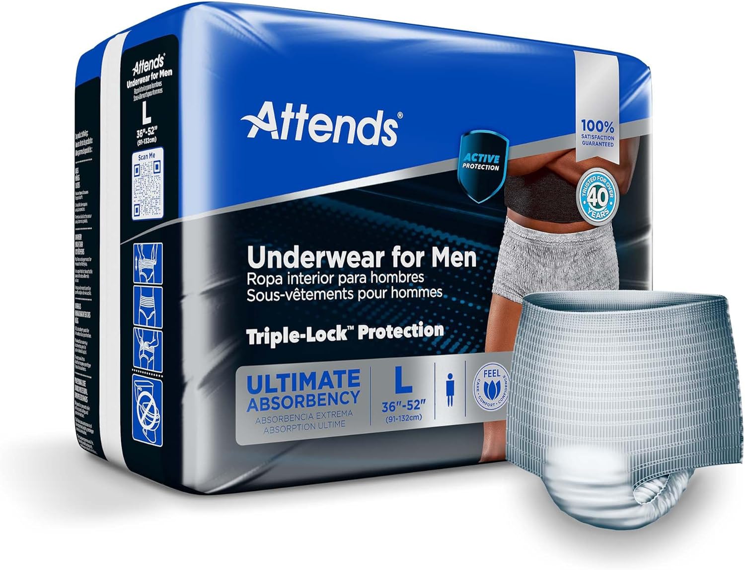 Attends Discreet Incontinence Care Men's Protective Underwear, Large/X-Large, 72 Count, White