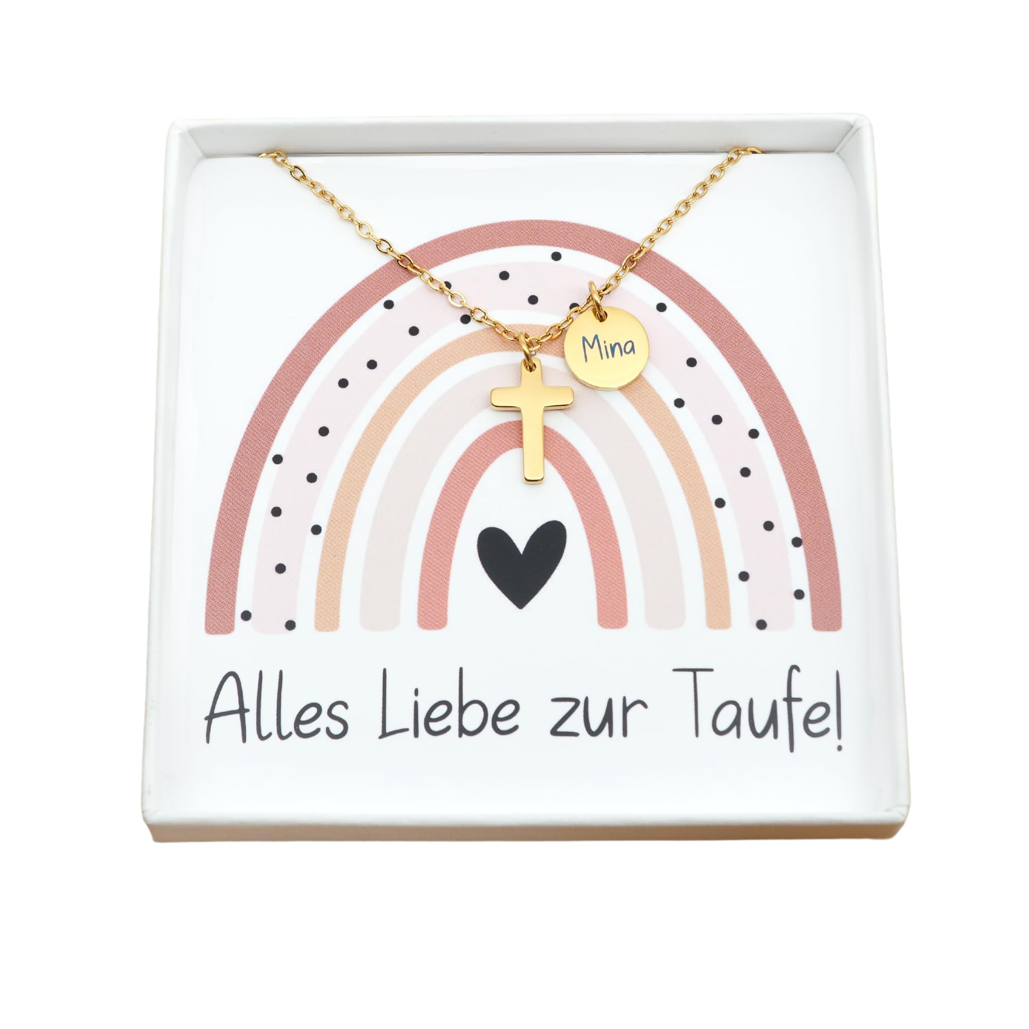 Generisch Personalisierte Kette mit Kreuz｜Geschenk zur Taufe Kommunion ｜Geschenk Patenkind｜Halskette Edelstahl｜ Kreuz Taufkette