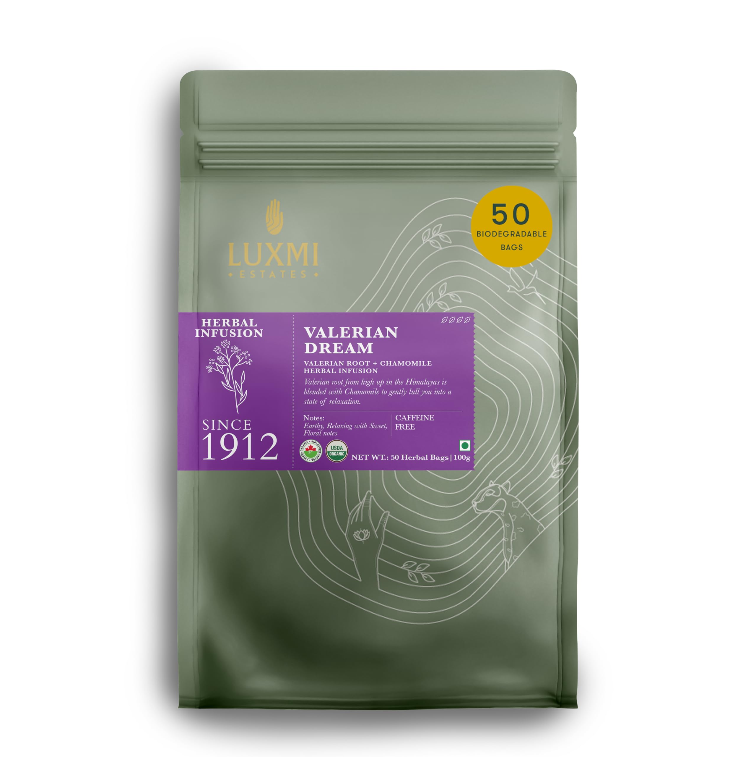 Estates - Valerian Dream Tea - Organic Valerian Root Chamomile for Sleep, 50 Tea Bags (100g/3.5oz) | Bulk Value Pack | Biodegradable Tea Bags