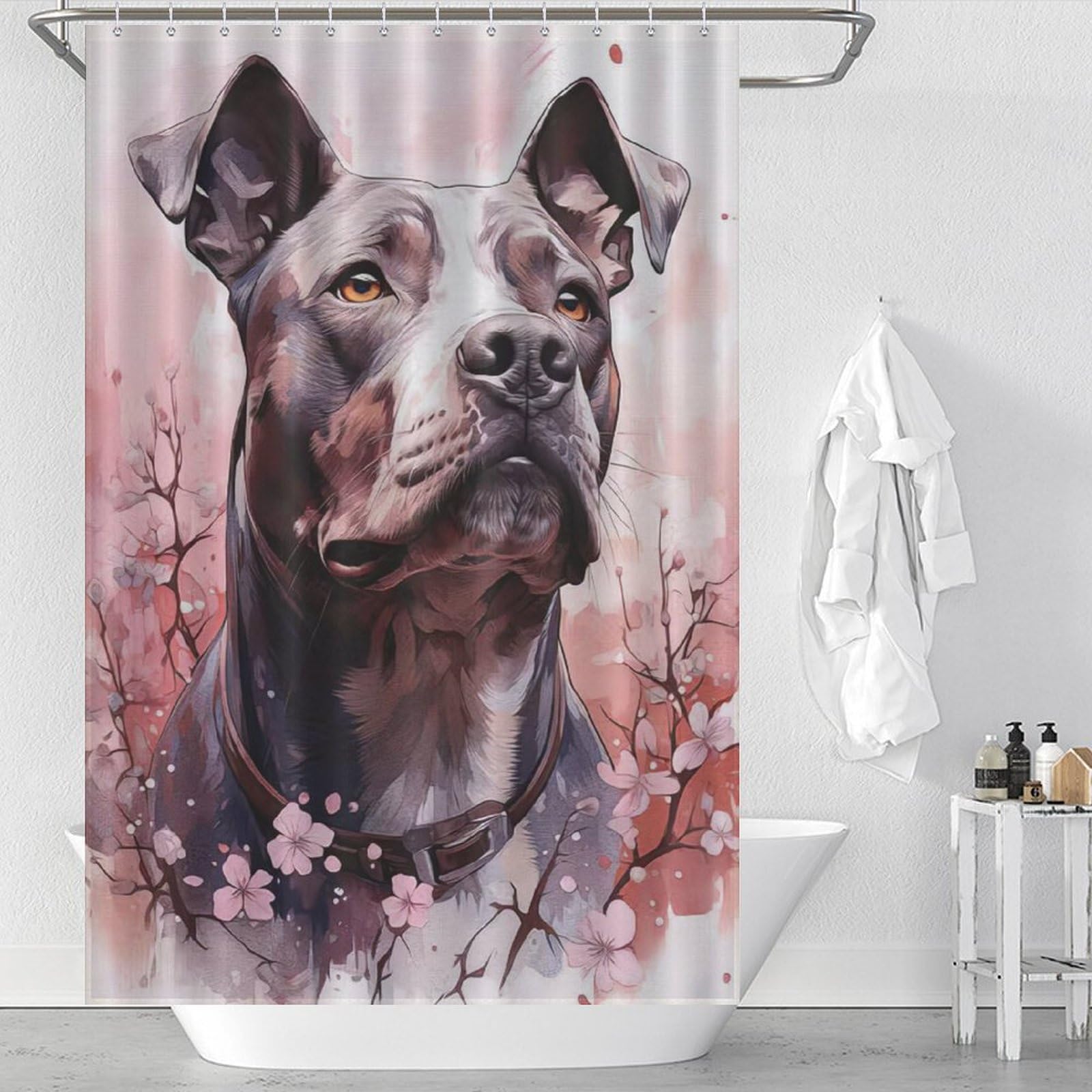 Rideau de douche Doberman Allemand lavable en polyester pour baignoire 122x183 cm