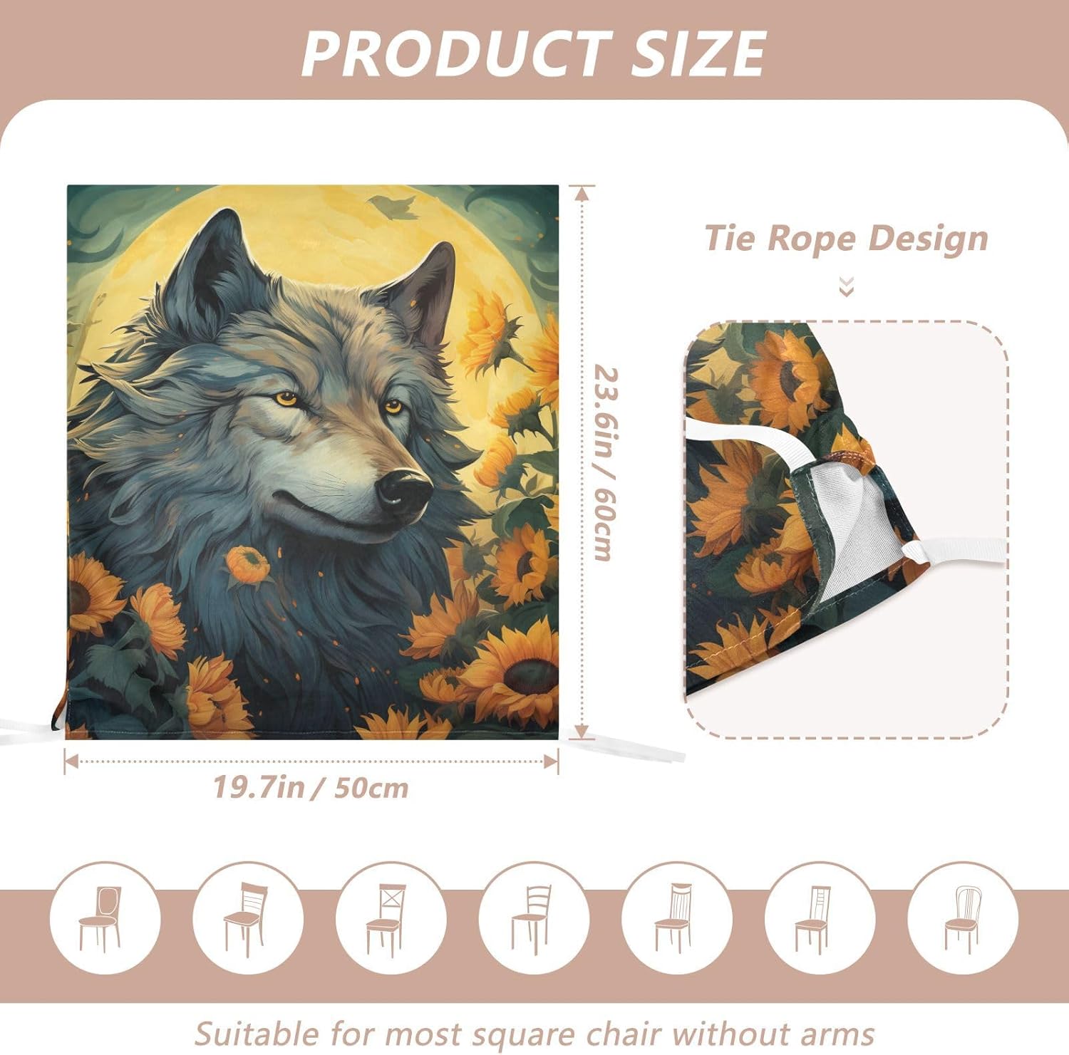 ALAZA Wolf and Sunflowers Chair Back Cover Set of 6, Washable Reusable Removable Chair Slipcovers Decorative Chair Cover for Home Kitchen Wedding Party