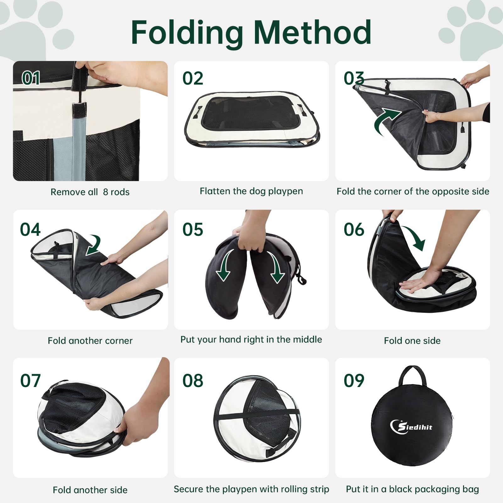 Parc de jeu pour chien, chat, chiot - Parc portable pour l'intérieur et l'extérieur, les voyages, le camping - Niche pliable pour lapin et petits animaux avec étui de transport