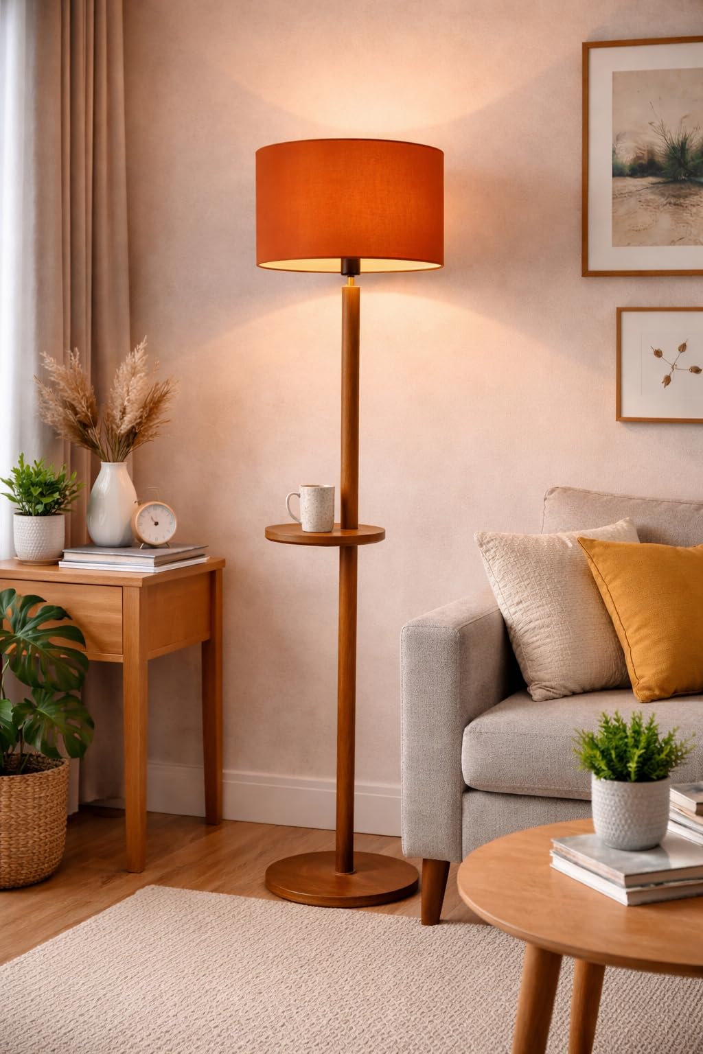 tu casa Elegant Mango Wood Floor Lamp with Cotton Shade | Modern Decorative Standing Lamp for Living Room, Bedroom & Home Décor | 56 Inches Height-image-27