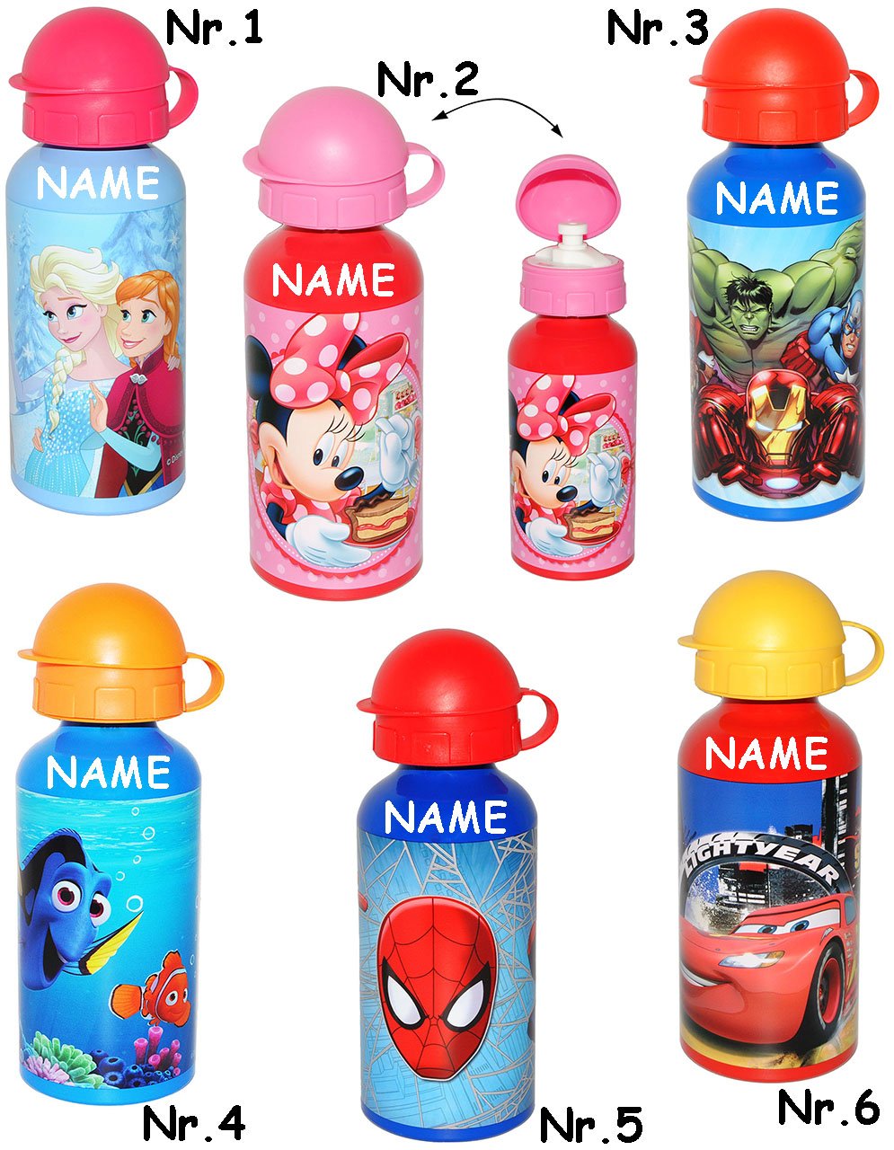Alu-Trinkflasche „Findet Nemo/Dory“ – 450 Ml, Auslaufsicher, Mit Ventil, Personalisierbar