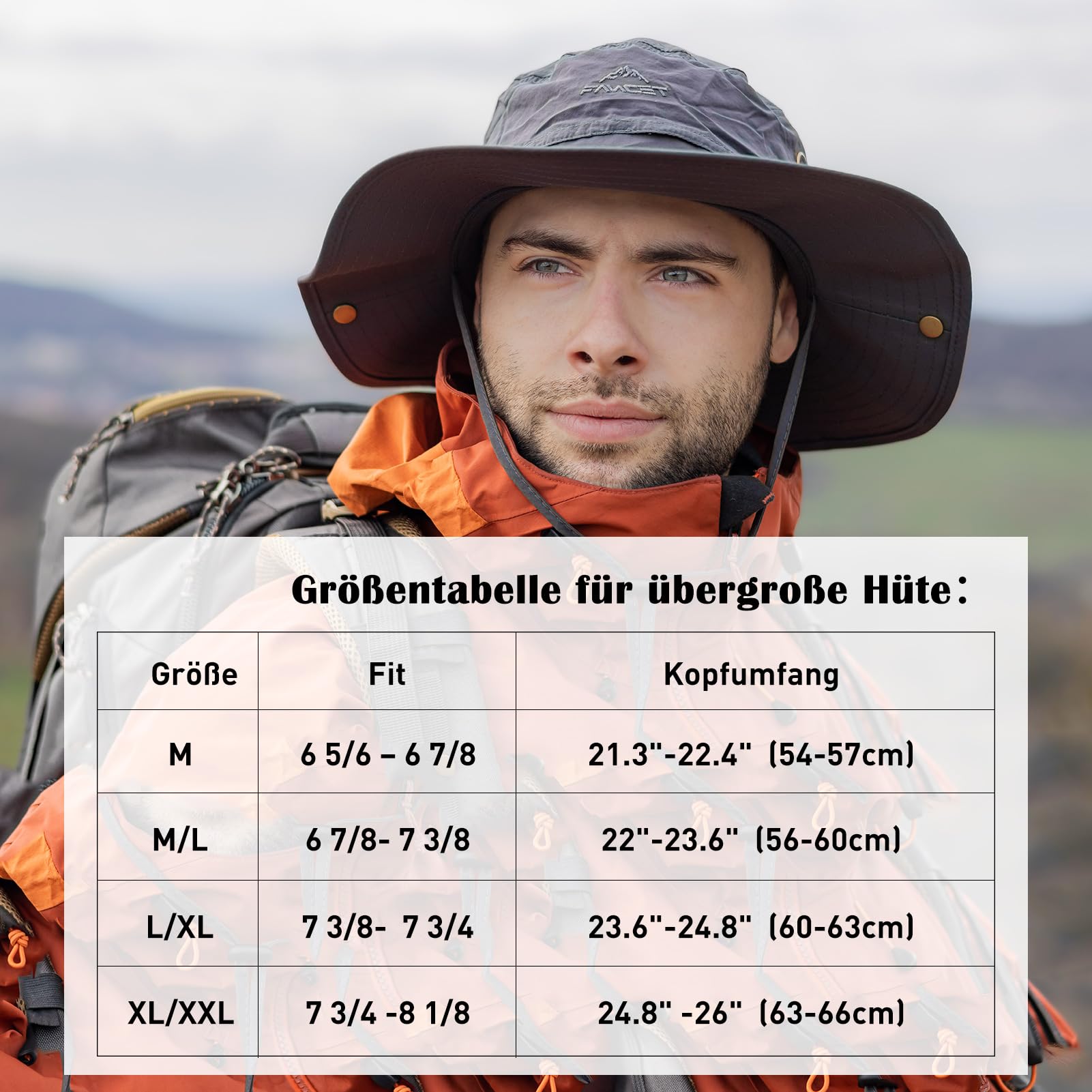 TOP-EX XL/XXL męski kapelusz przeciwsłoneczny z szerokim rondem UPF 50+ i wodoodporny, duży letni kapelusz outdoorowy do spacerów, trekkingu, wędkowania, biwakowania, wędrówek, żeglarstwa, składany,