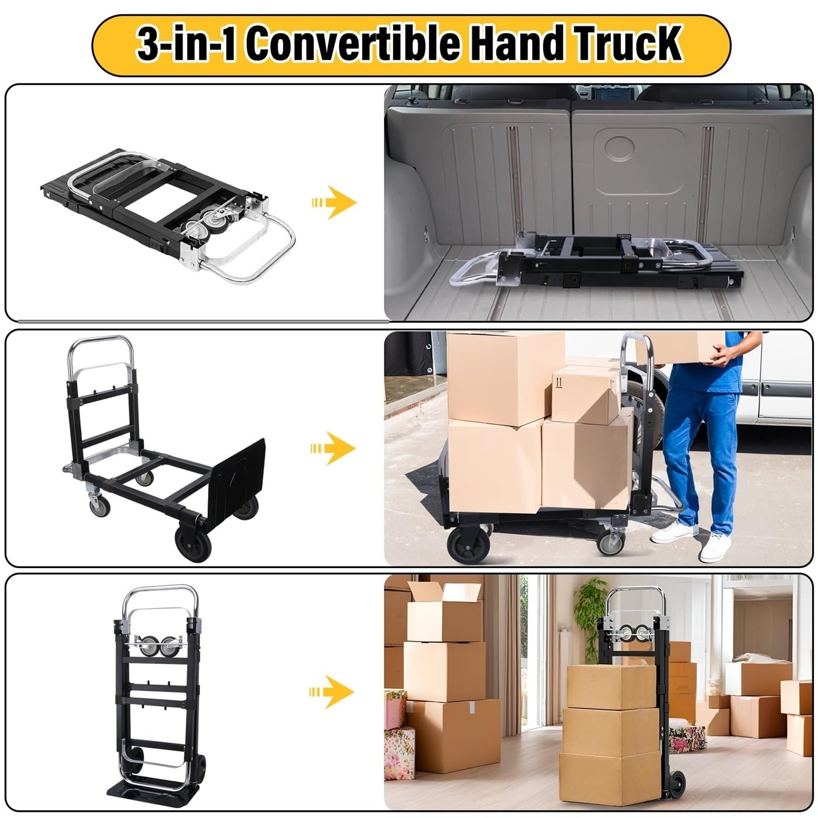 Wózki, ruchoma platforma wózek ręczny 3 w 1 składana ciężarówka Heavy Duty Cabrio Dolly do Movimoviluggage