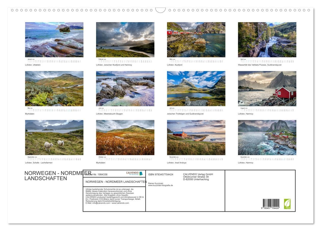 NORWEGEN - NORDMEER LANDSCHAFTEN (Wandkalender 2026 DIN A2 quer), CALVENDO Monatskalender: Fotografien - Norwegen - Nordmeer Landschaften (CALVENDO Orte)