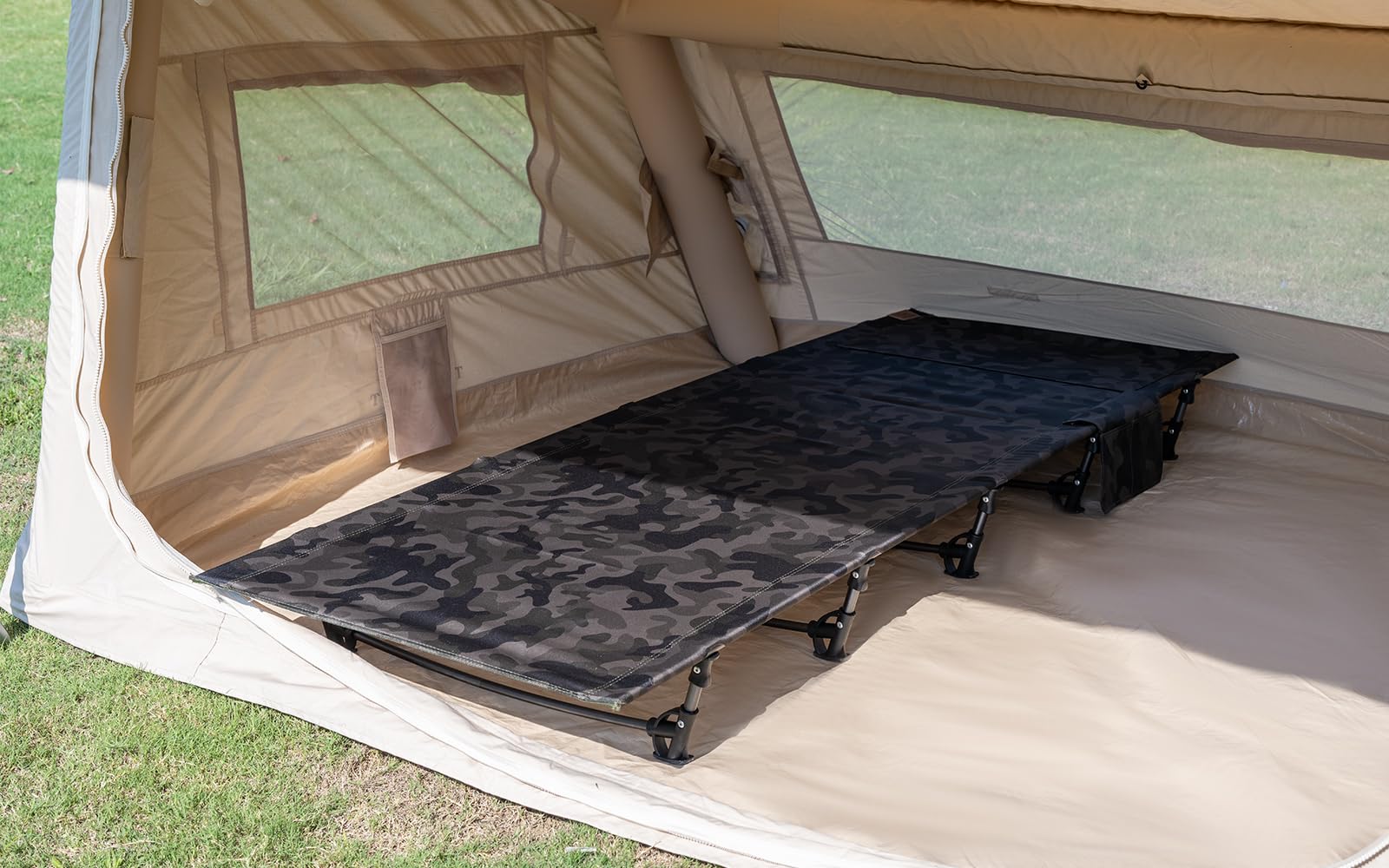 TOMOUNT Lit de camp ultra léger 190 x 70 cm en aluminium - Chaise de camping compacte facile à construire - Lit de camping résistant pour tente, randonnée en plein air, voyage, plage - Vert camouflage