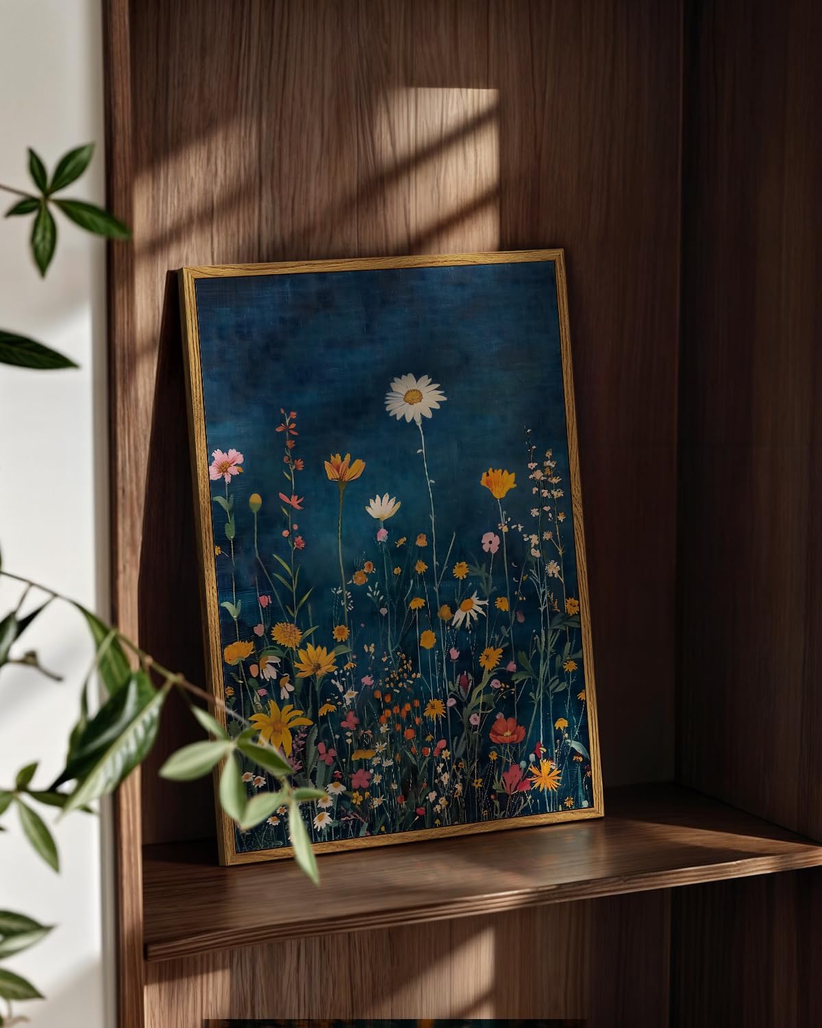 WHASAYART Botanical Floral Canvas Print 12x16 Framed Wildflower Wall Art, Rustic Dark Blue Colorful Flower Artwork, Vibrant Vintage Painting Living Room Kitchen Bedroom Hallway Home Decor - Image 5