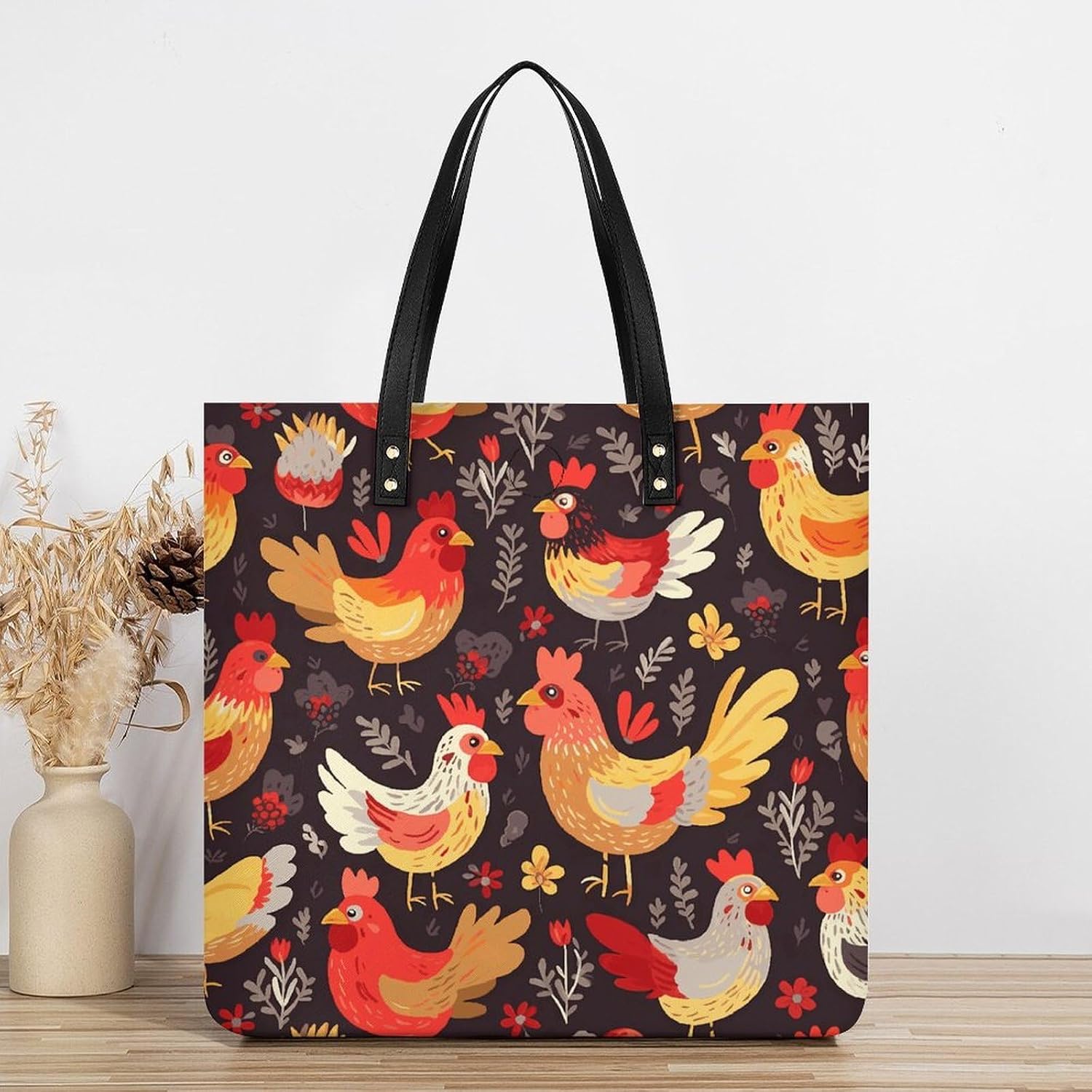 Cute Rooster Chickens Handbags Large Capacity, Tote Bag Stylish Slouchy, Shoulder Bags for Work Beach Travel And Shopping Grocery.