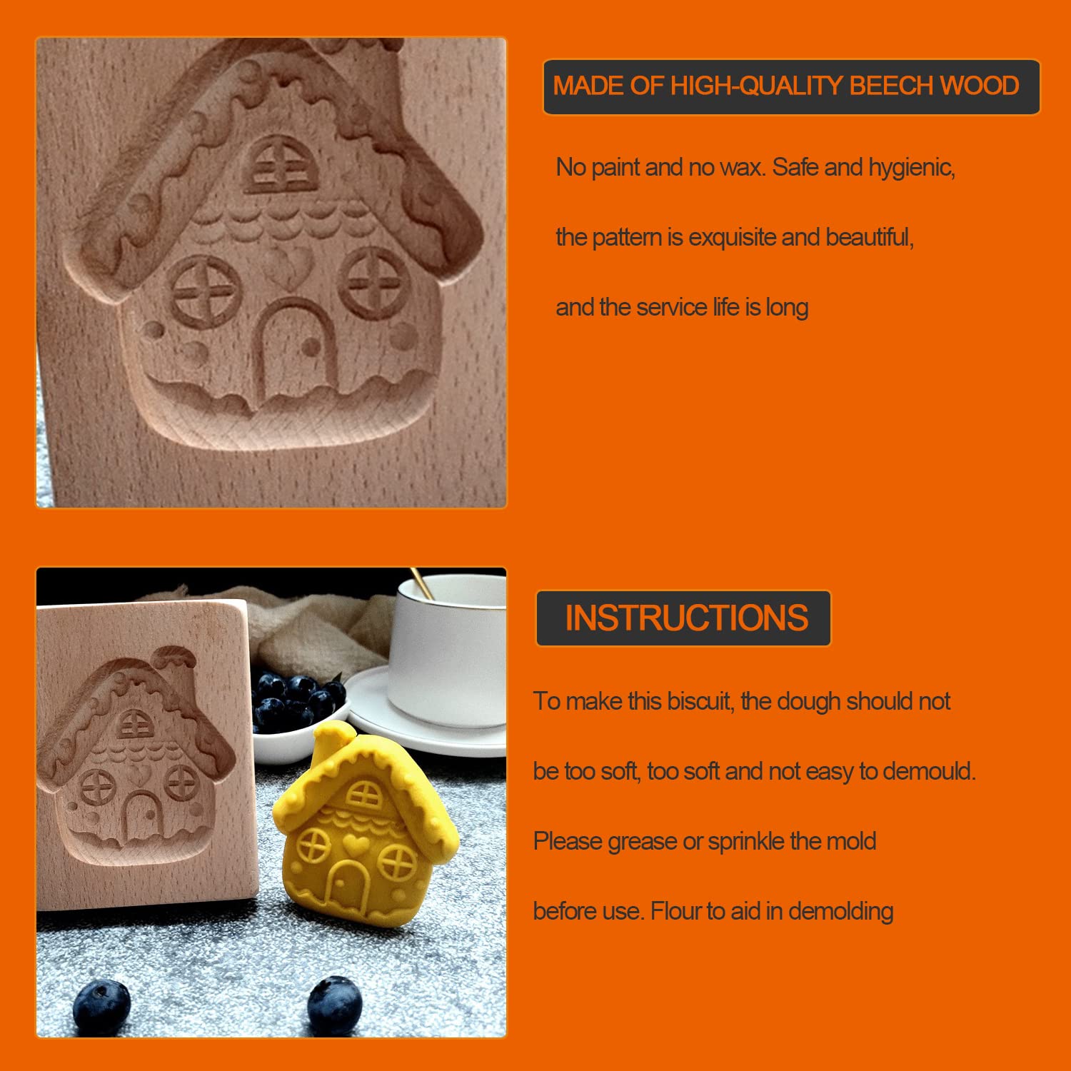 Molde de madera de la galleta, Cortador de moldes for galletas, Juego de invierno de cortadores de galletas navideñas, Moldes for galletas de madera(A)