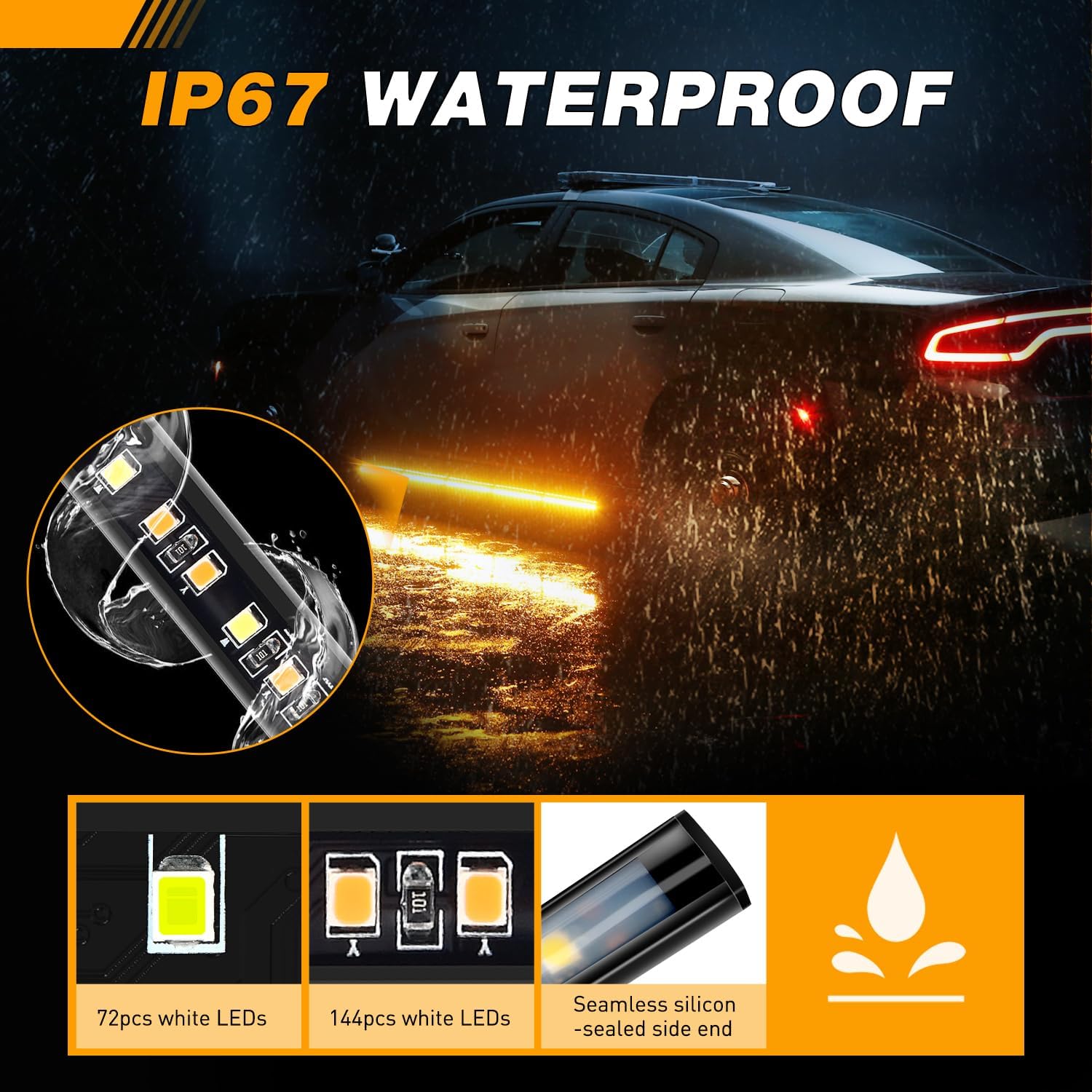 GOOACC Truck Running Board Lights - 2PCS 70 Inch DRL LED Side Maker Light Kits for Extended and Crew Cab Trucks Pickup White Courtesy Amber Sequential Turn Signal Lighting Strips