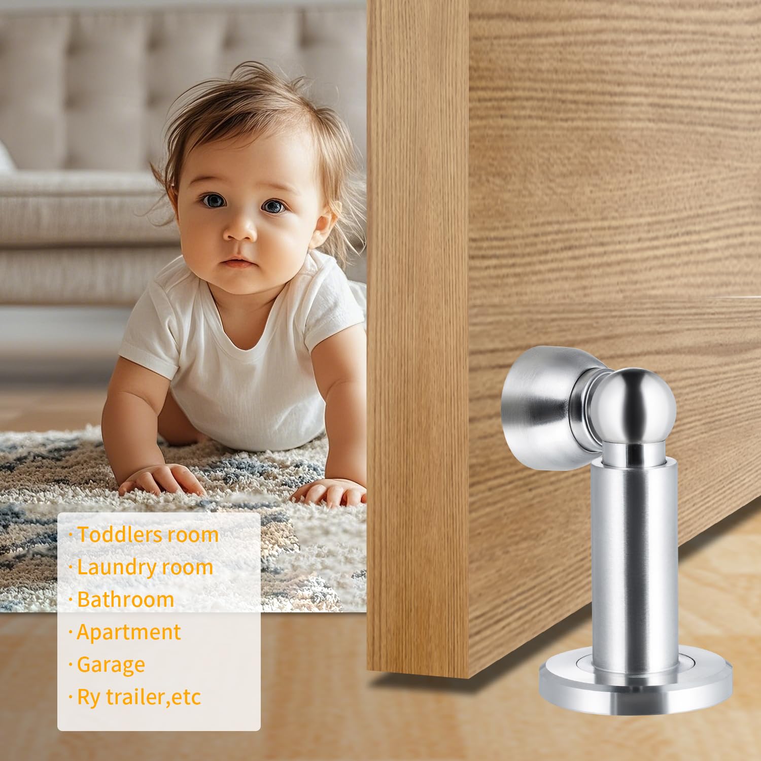 Topes de puerta – Tope magnético de alta resistencia para pared e inferior de puerta – Tope de puerta ajustable de alta calidad con diseño resistente al viento, fabricado con acero inoxidable SUS304